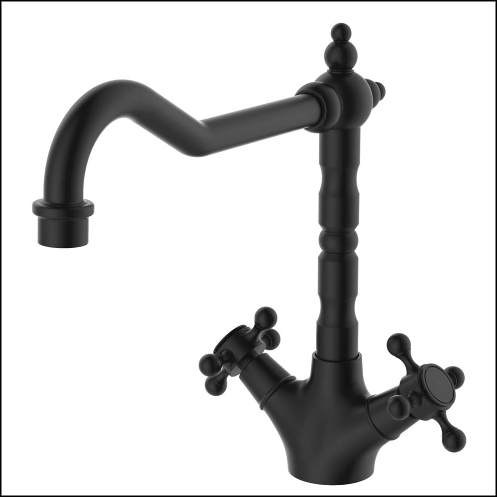 Fienza Lillian 336106BK Matte Black Shepherds Crook Kitchen Sink Faucet - Perfect for Modern Farmhouse & Rustic Bathroom Decor