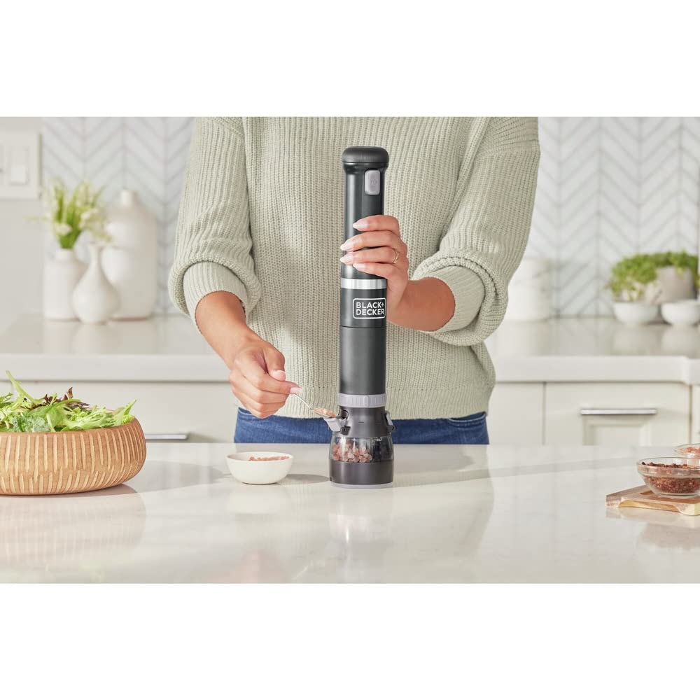 BLACK+DECKER Kitchen Wand Attachment Salt and Pepper Grinder - Adjustable Coarseness, Battery Powered Spice Mill (BCKM101SP) - Perfect for Cooking, Baking & Seasoning Dishes