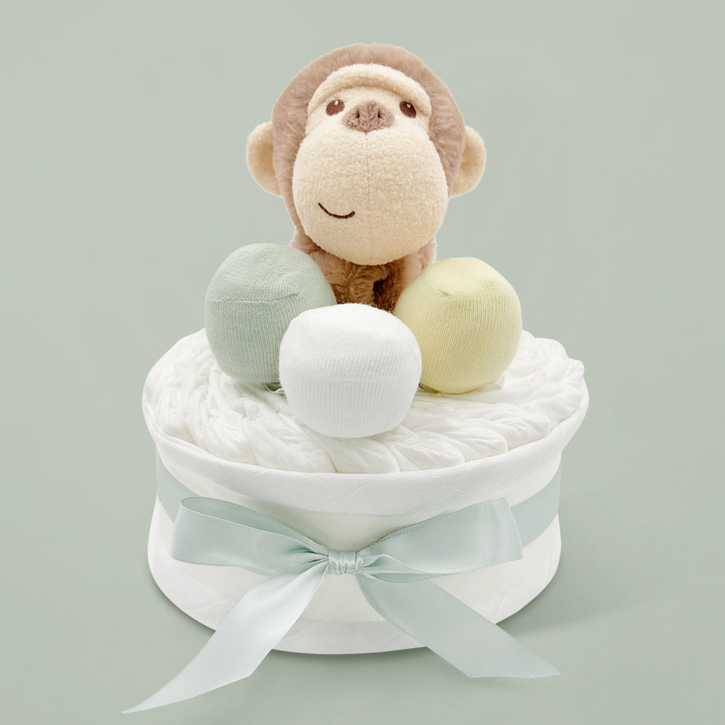 Morris Monkey Diaper Cake - Gender Neutral Baby Shower Gift for Newborns | Perfect for Baby Showers, Gender Reveals & Nursery Decor