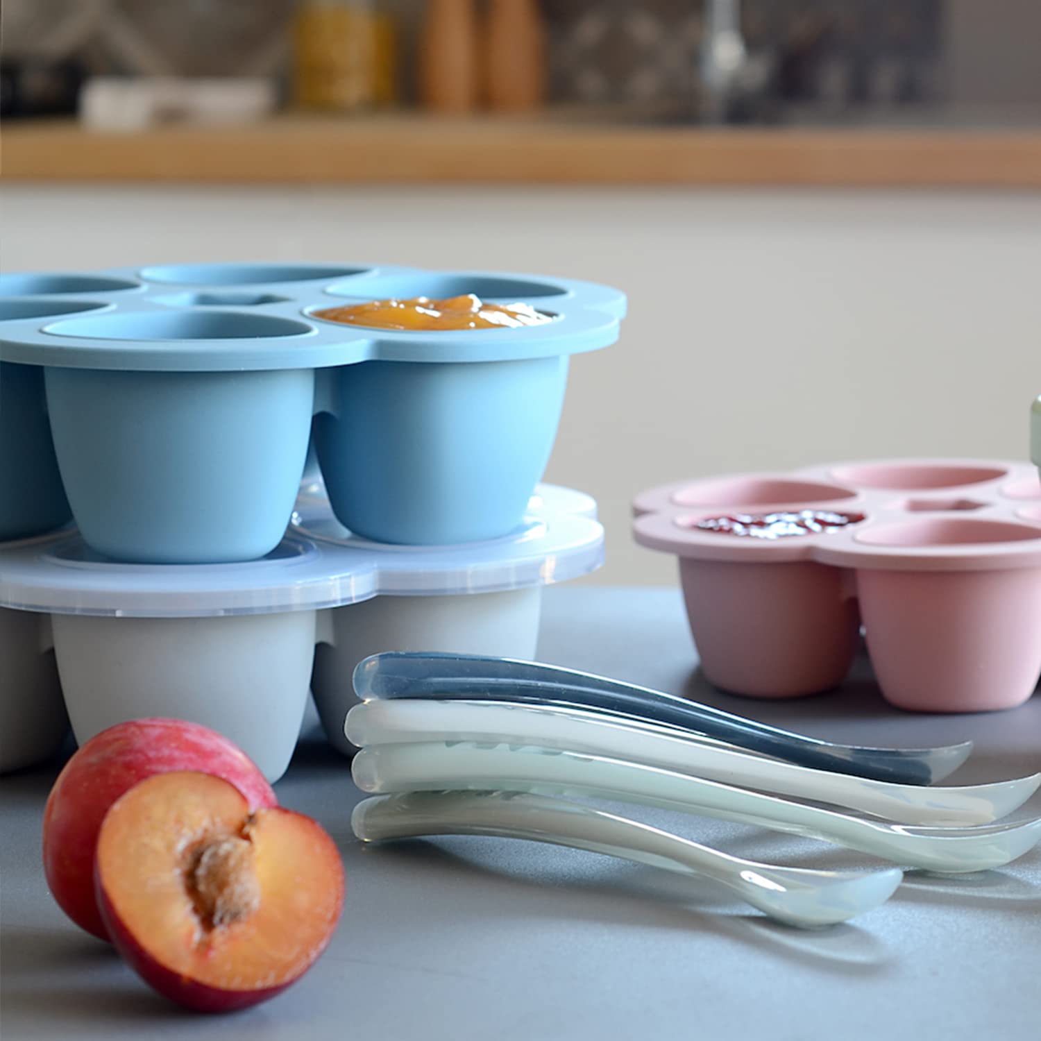 BEABA Silicone Baby Food Storage Tray - 3 Oz, Oven & Freezer Safe, BPA-Free, Made in Italy - Perfect for Homemade Baby Puree, Meal Prep & Breastmilk Storage (Sky Blue)