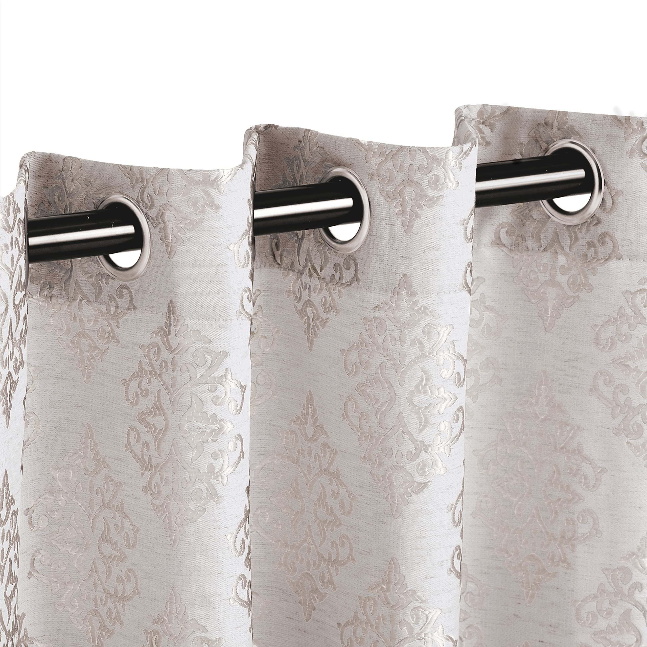BNM Elegant Venetian Damask Jacquard Embroidered Curtains - Set of 2 Panels (52