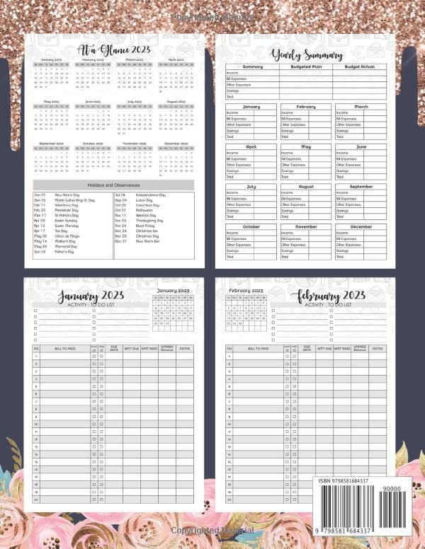 10 Year Bill Payment Tracker - Monthly Bill Organizer & Financial Planner for 120 Months | Personal & Business Expense Tracking with Floral Glitter Cover | Perfect for Budgeting, Accounting & Money Management