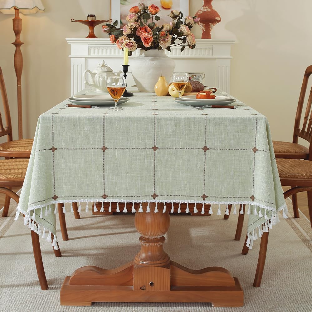 Wrinkle-Free Tablecloth for Kitchen, Dining & Party - 55 x 94 Inch Rectangle Farmhouse Table Cover in Light Green - Perfect for Christmas, Thanksgiving & Everyday Use