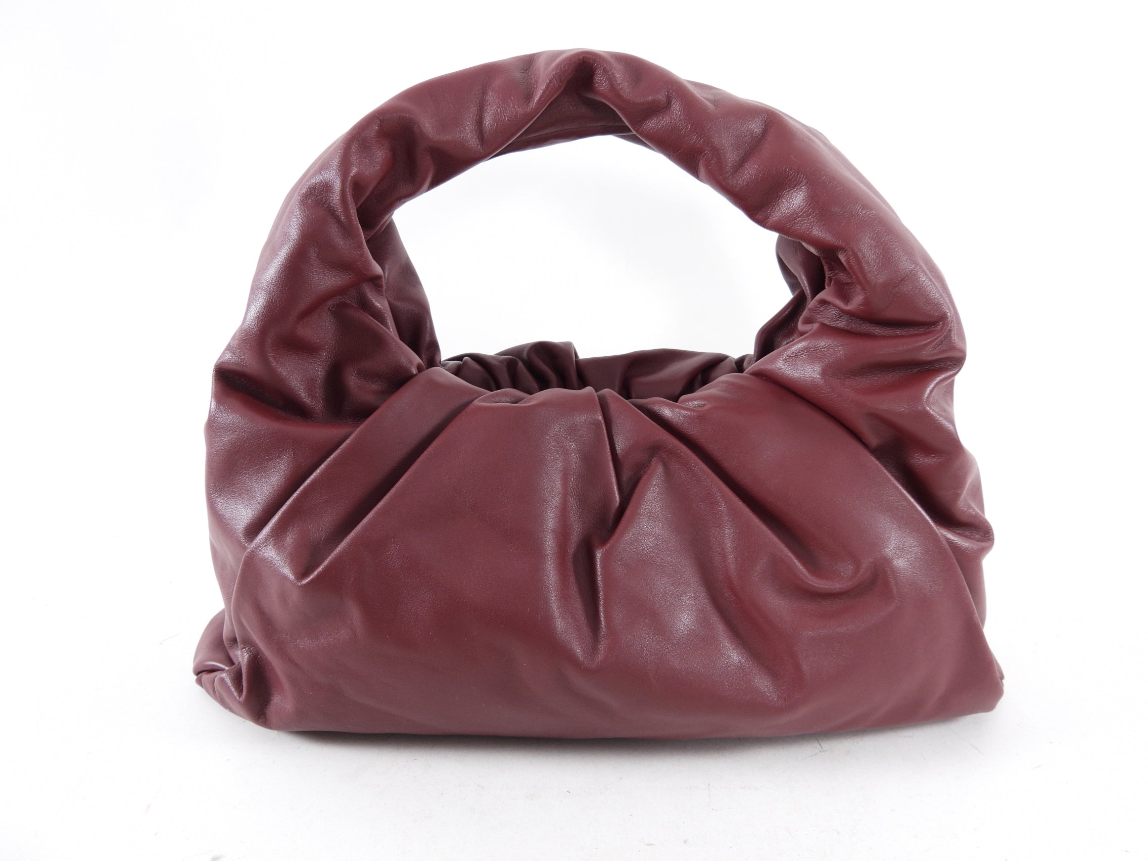 Bottega Veneta Burgundy Pleated Leather Shoulder Pouch Bag for Women | Luxury Crossbody Purse for Work, Travel & Evening Events