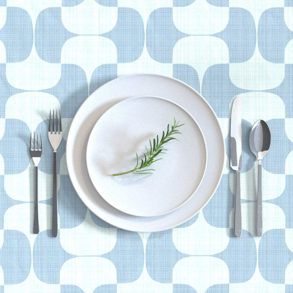 Custom Mod Sky Blues Baby Blue Modern Egg Cyan Minimal Mid Century Bold Robin Retro Print Cotton Sateen Tablecloth 90