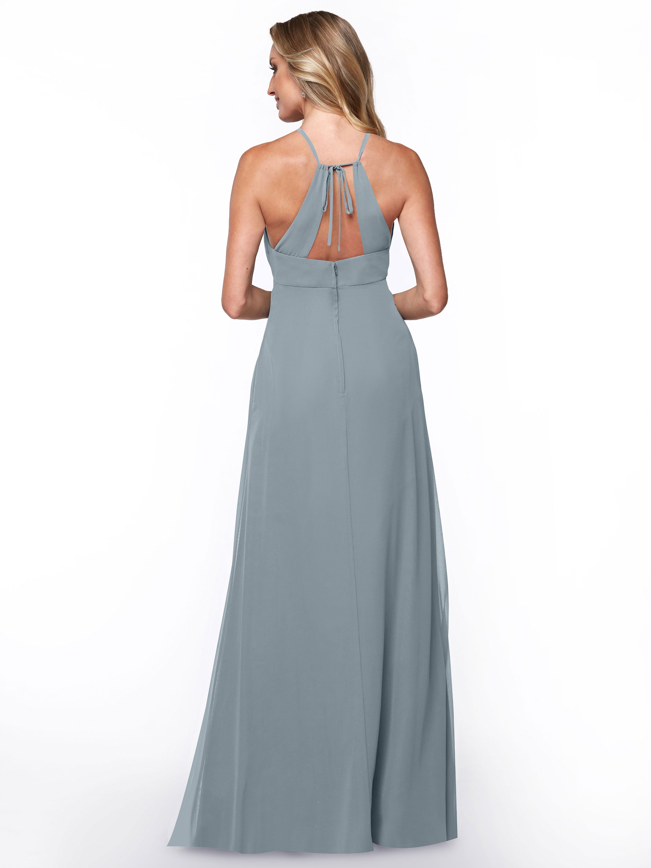 Elegant A-Line Chiffon Bridesmaid Dress with Keyhole Halter Neckline - Perfect for Weddings, Formal Events & Special Occasions