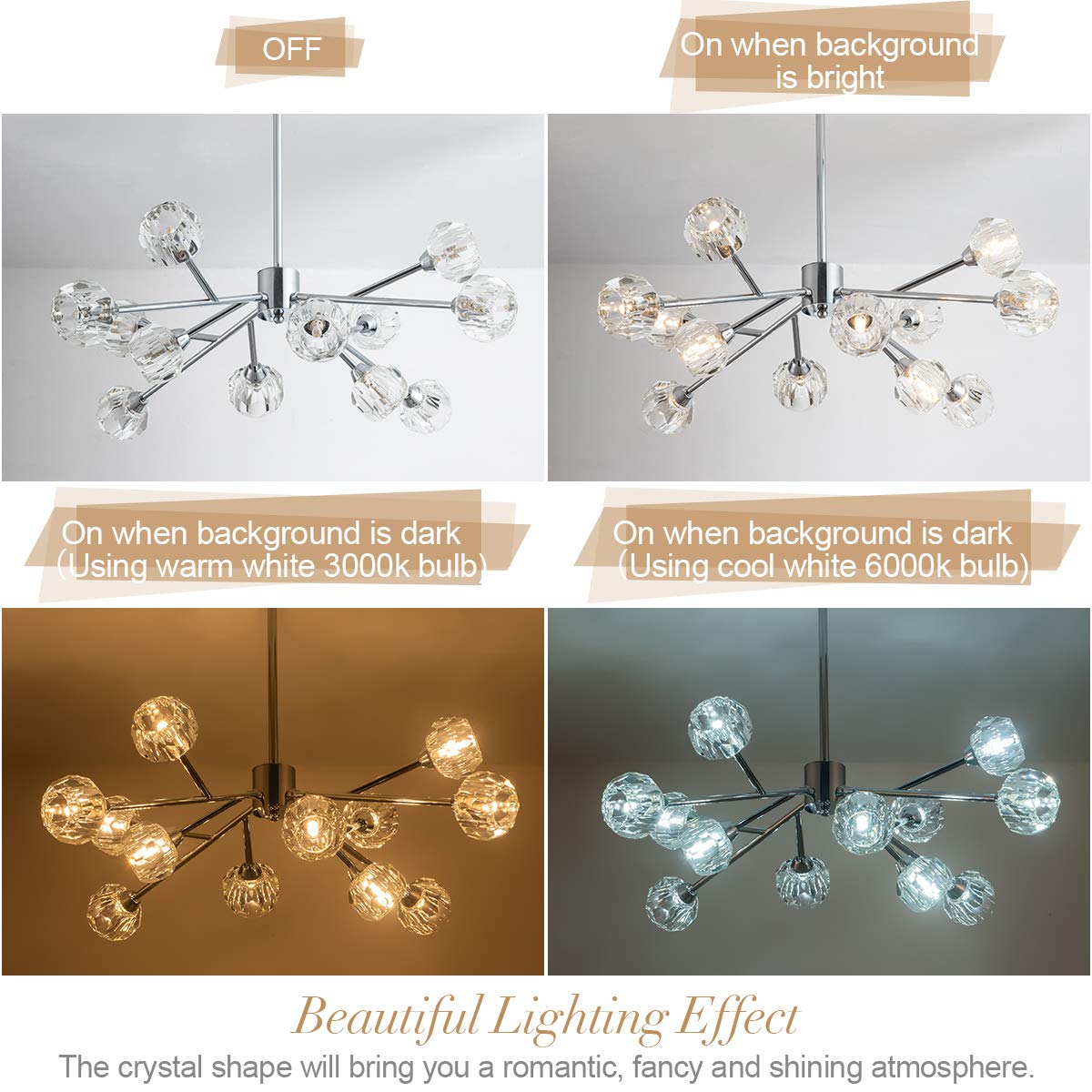 Modern Crystal Chandelier - 12-Light Chrome Fixture for Dining Room & Kitchen Island