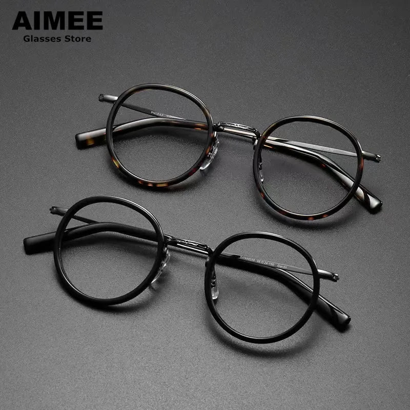 Stylish Aimee Unisex Full Rim Round Titanium Acetate Eyeglasses Frame 2804 - Lightweight & Durable for Work, Reading & Everyday Wear