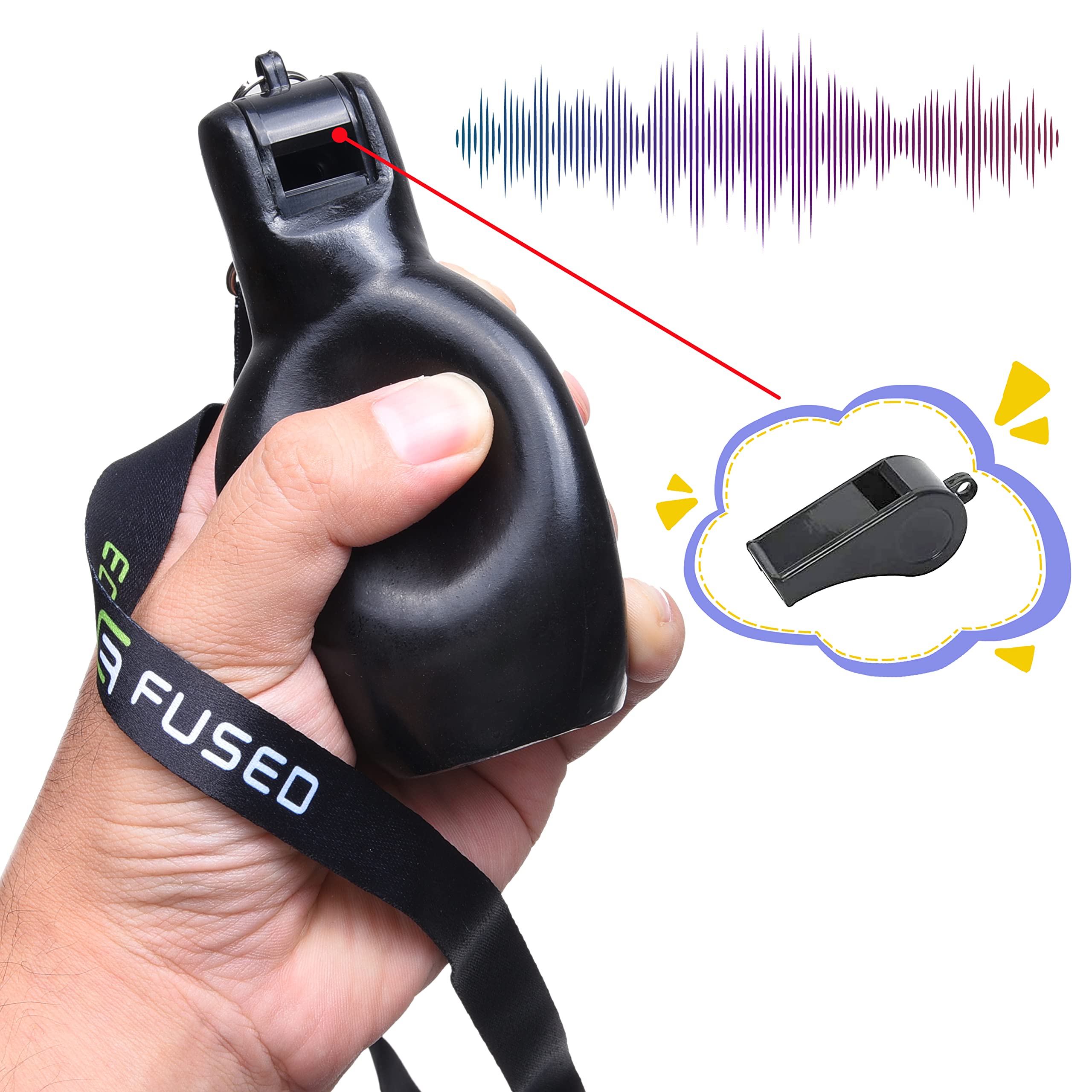 Eco-Fused 2X Hand Squeeze Whistles with Lanyards for Sports & Survival
