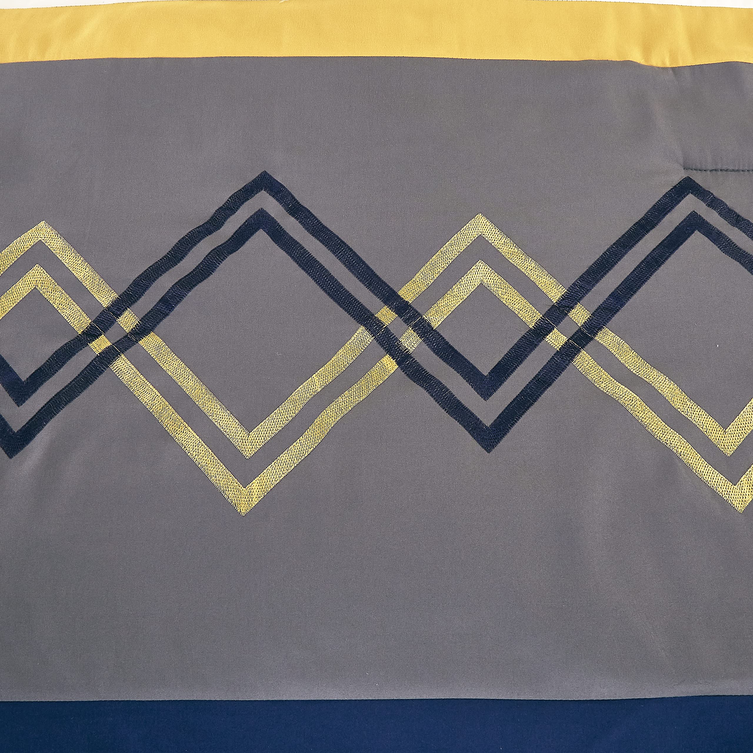 Chezmoi Collection Arden 7-Piece Modern Pleated Stripe Embroidered Zigzag Bedding Comforter Set - California King Size, Navy Gray Yellow White - Luxury Bedroom Decor for Guest Rooms & Master Suites