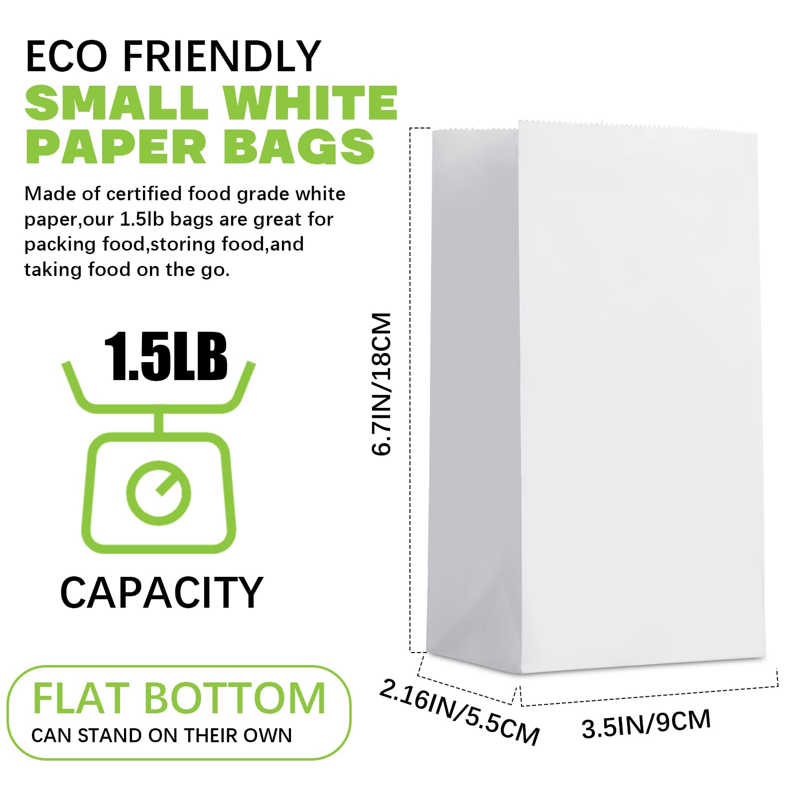 400-Piece Kraft White Paper Bags - 3.5