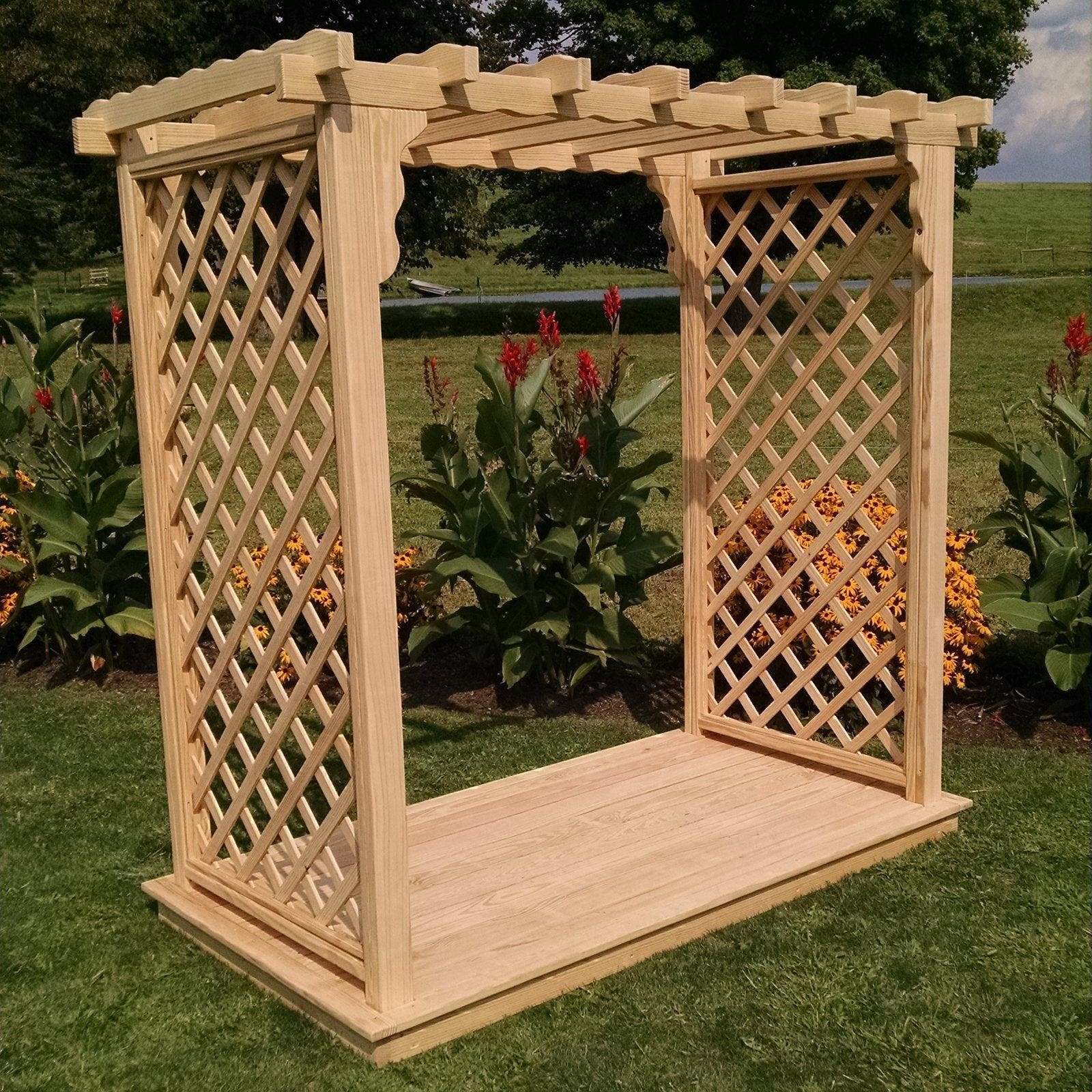 Amish Handcrafted Cedar Wood Covington Arbor & Deck - Durable Outdoor Garden Structure for Patio, Backyard & Landscaping