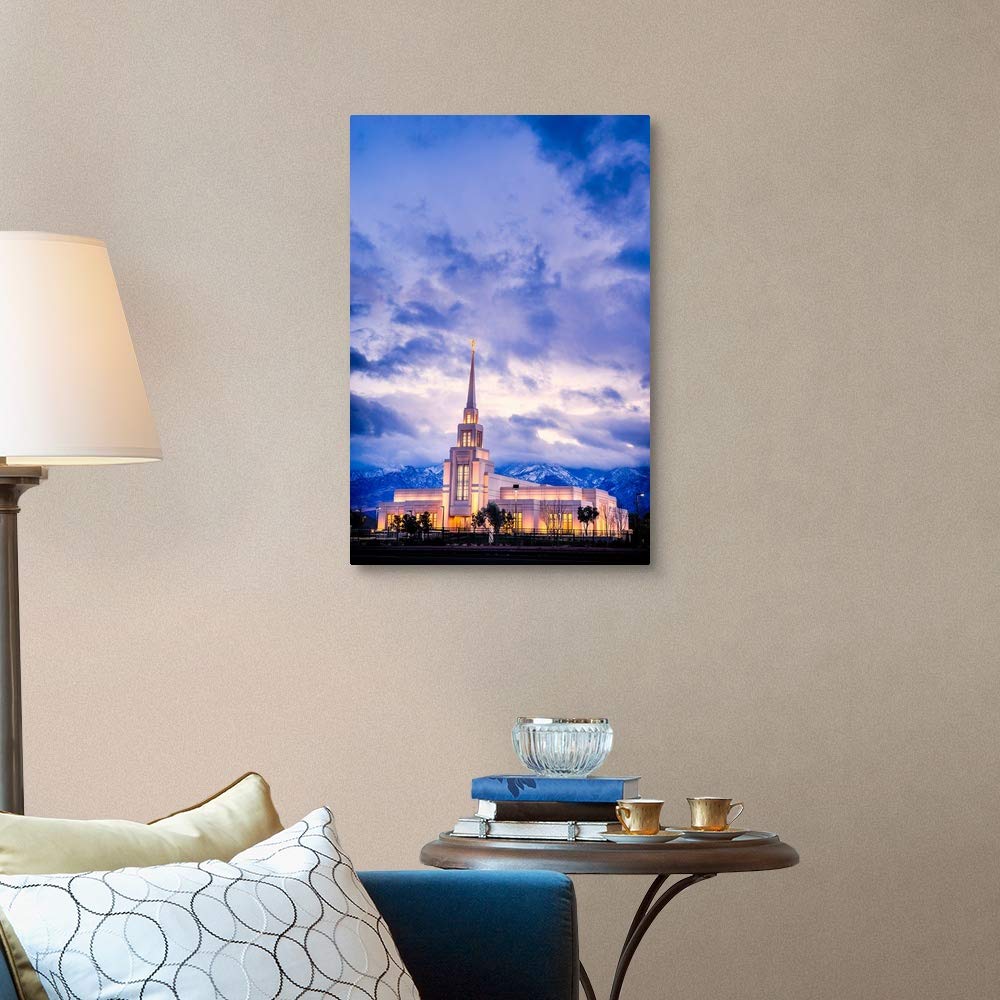 Gila Valley Arizona Temple Canvas Wall Art Print - Framed Arizona Landscape Oil Painting Home Decor (20x30 Inch) for Living Room, Bedroom & Office