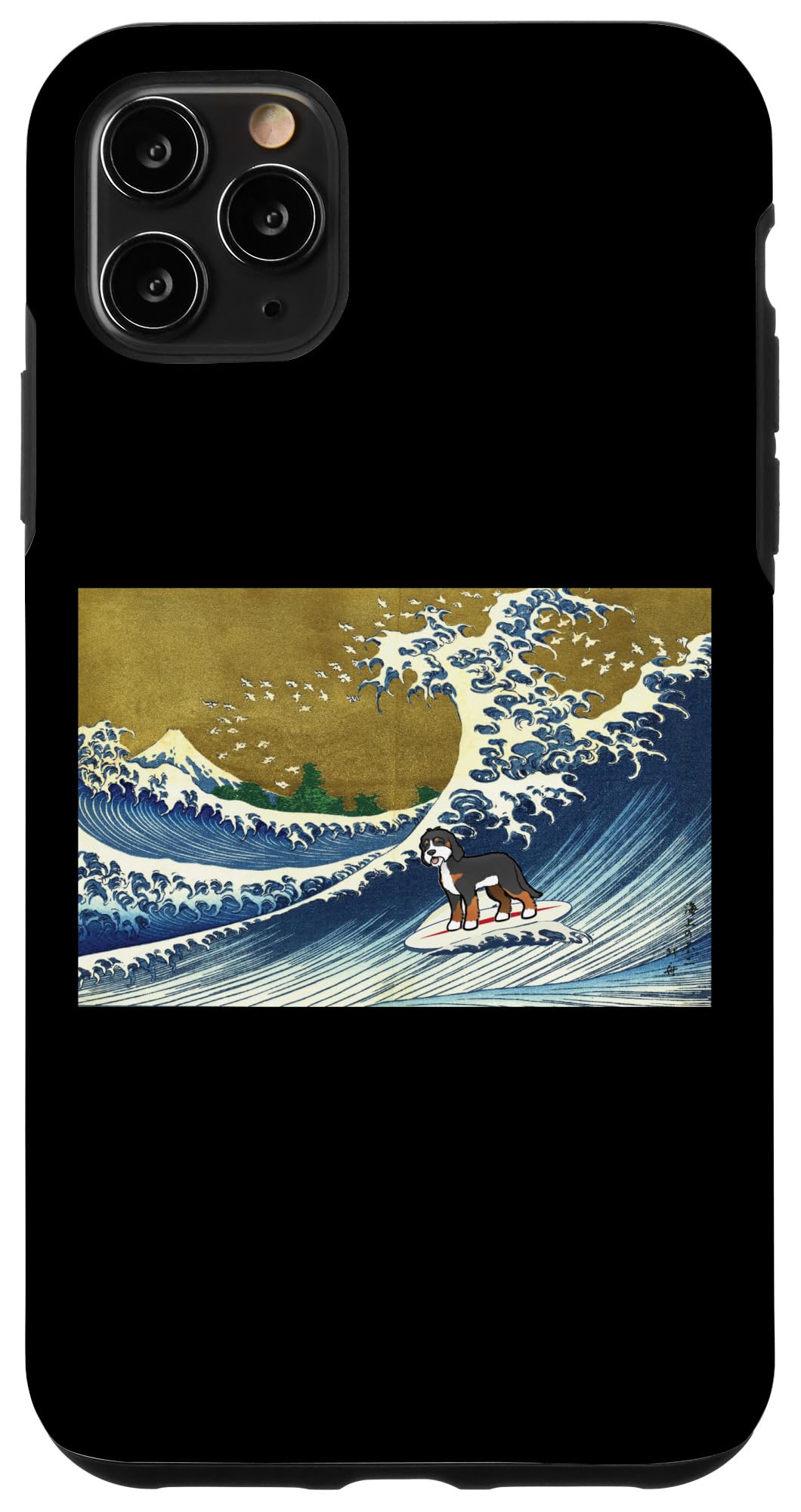 iPhone 11 Pro Max Case - Cute Retro Vintage Surfing Wave Design for Dog Lovers | Perfect for Beach Days & Bernedoodle Owners | Shockproof Protective Phone Cover