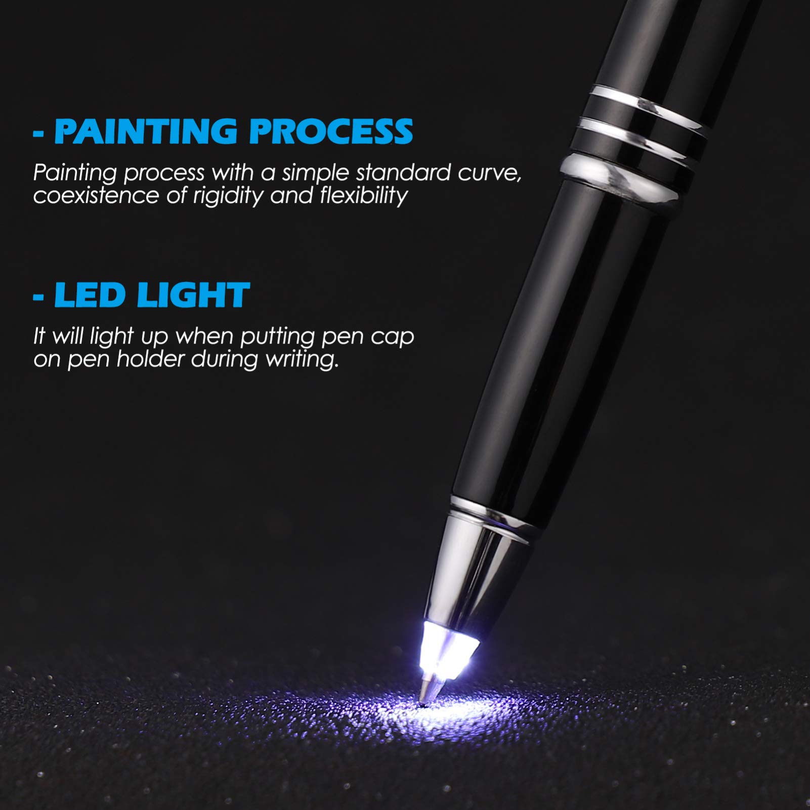 LED Pen Light Flashlight - 2 Pack Lighted Tip Ballpoint Pens for Writing in The Dark, Creative LED Writing Pens with Bright Light - Perfect for Nighttime Note Taking, Emergency Use & Low Light Conditions (Black)
