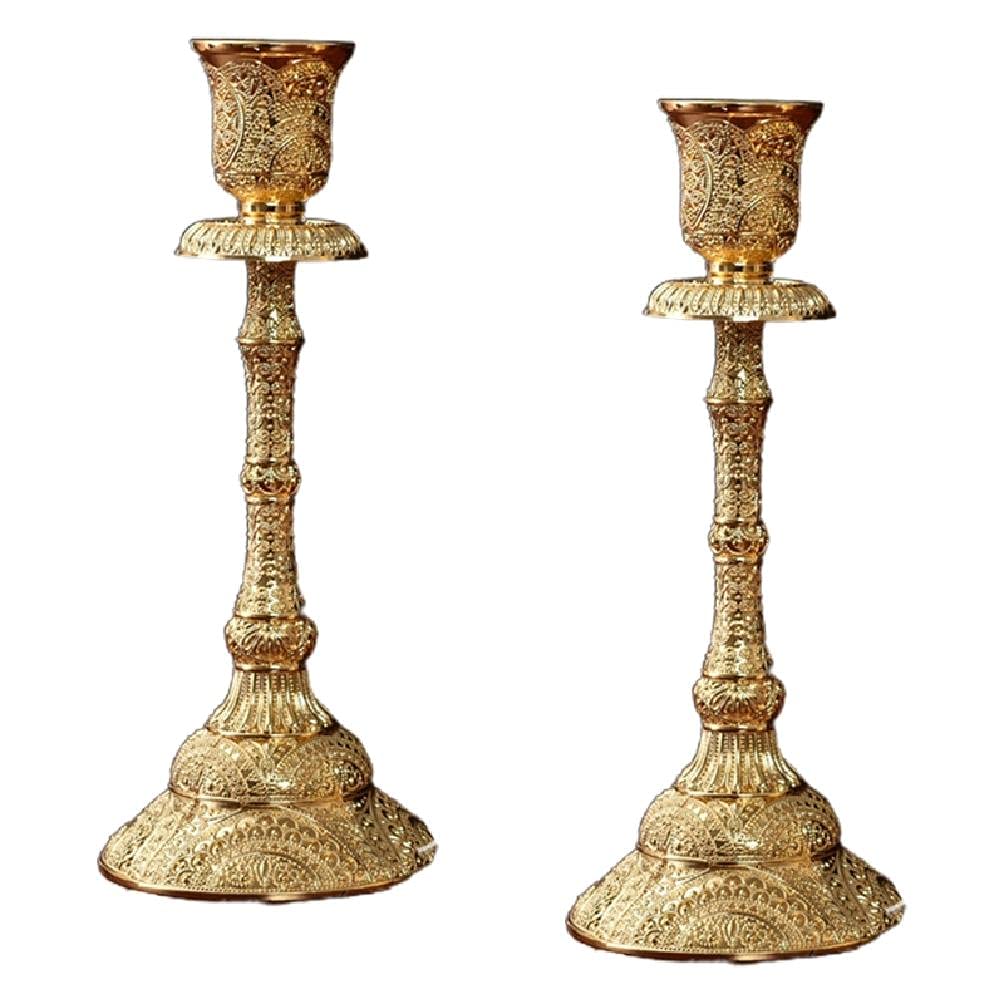 Vintage Metal Taper Candle Holders Set of 2 - Elegant Gold & Silver Pillar Candlestick Holders for Wedding, Dining, Party Decor - Perfect for Romantic Dinners, Tea Parties, and Home Centerpieces