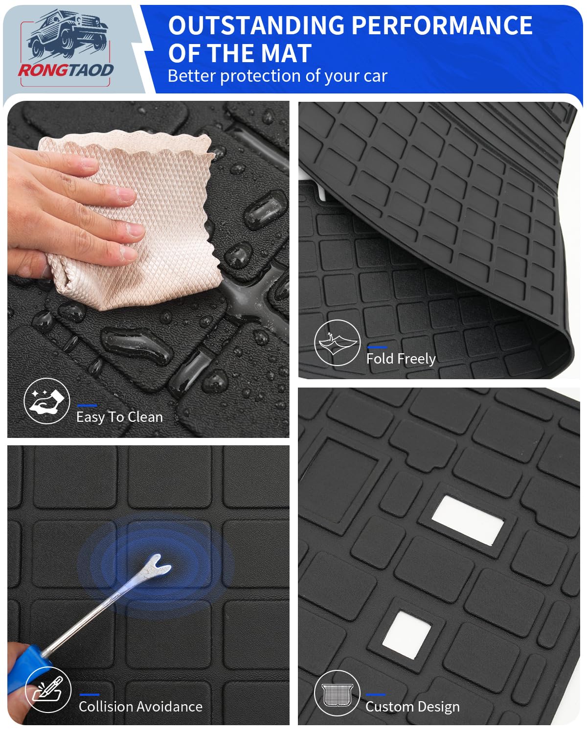 Rongtaod All-Weather Cargo Liner & Trunk Mat Compatible with 2024-2025 Hyundai Santa Fe - Heavy Duty Protection with Backrest Mat - Perfect for Road Trips, Groceries, and Pet Transport
