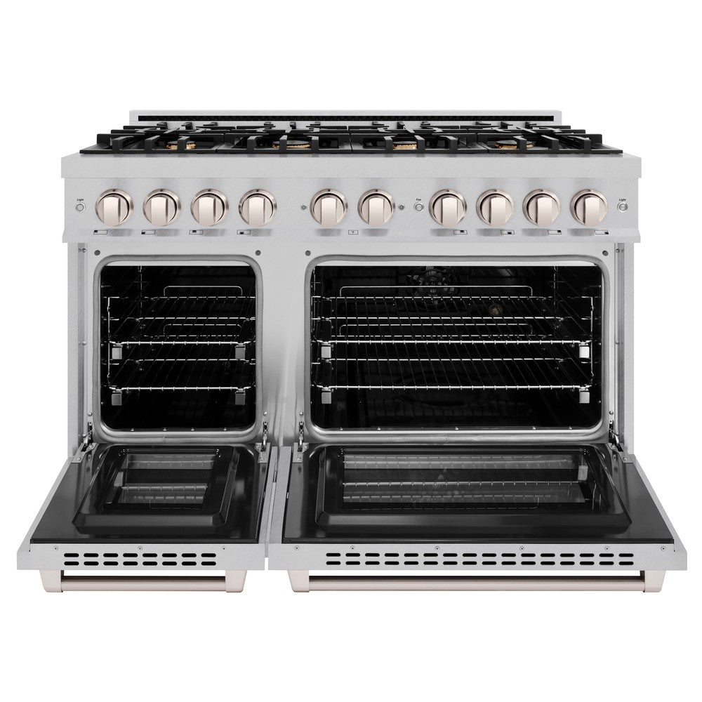 ZLINE 48-Inch 6.7 cu. ft. Dual Fuel Range with Double Oven & 8 Brass Burners - Satin Stainless Steel (HDRS BR 48) | Professional Gas Stove for Home Chefs & Large Family Cooking
