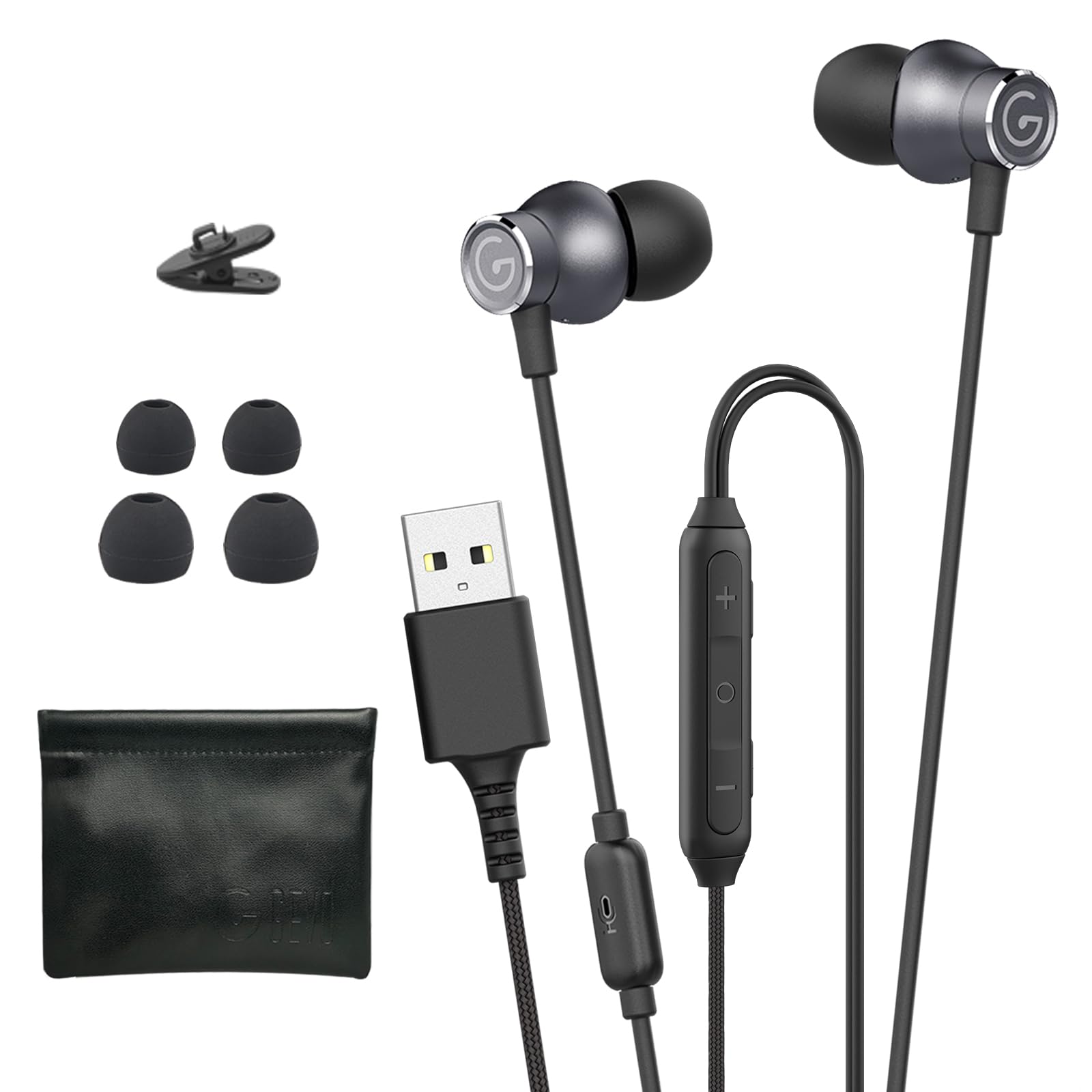 GEVO USB Wired Earbuds with Microphone - Noise Cancelling In-Ear Headphones for PC, Laptop (6.6FT Cable) - Volume Control & Mute Button - Perfect for Office Work, Live Streaming & Gaming Headsets