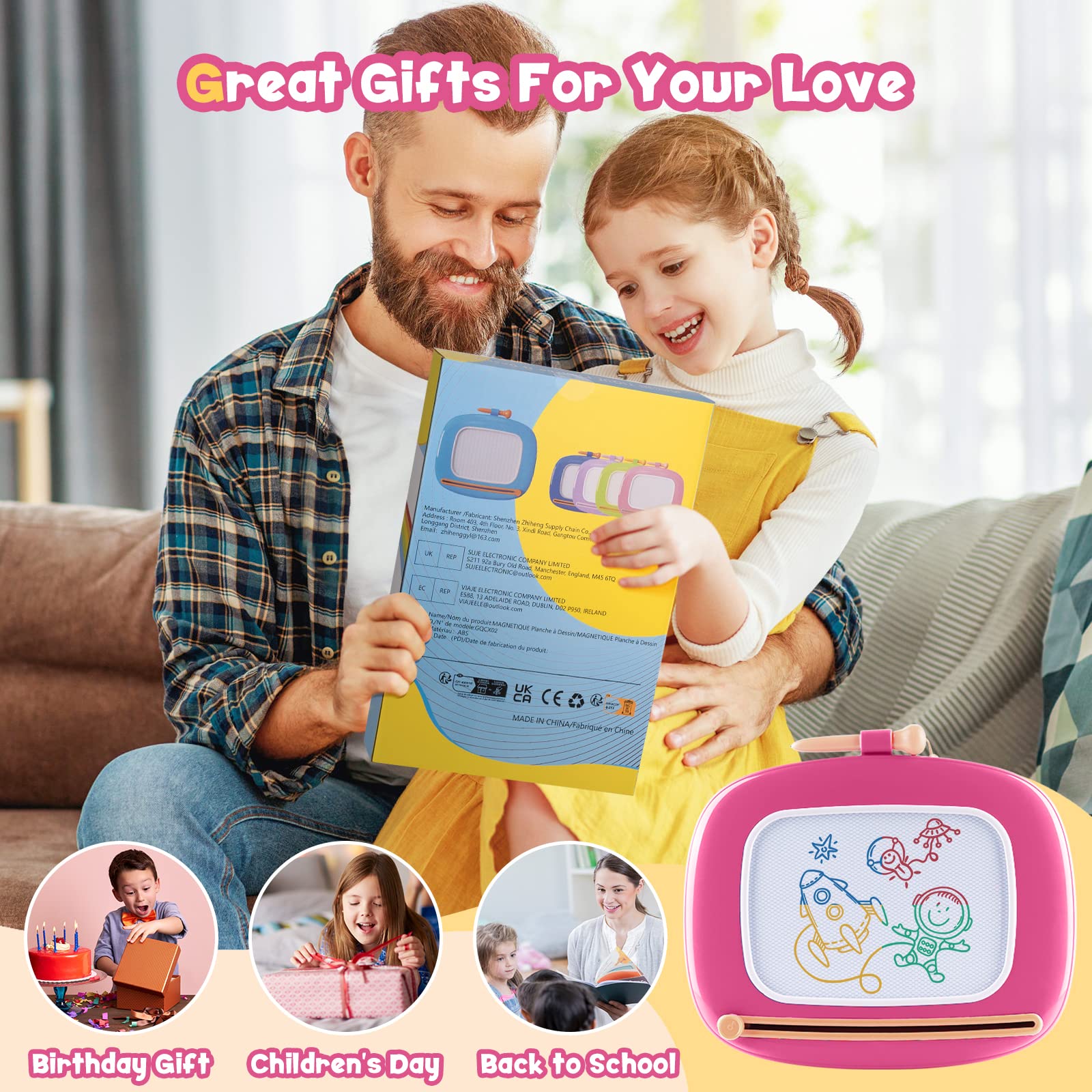 Magnetic Drawing Board for Toddlers 1-3 Years - Erasable Doodle Toy for Girls - Perfect Learning Gift for Home & Travel