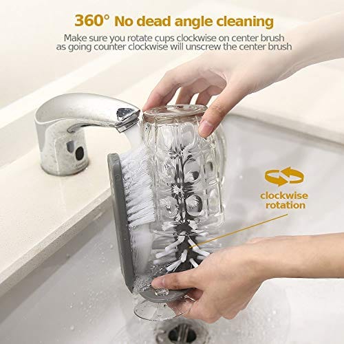 Stainless Steel Bottle Cleaning Brush with Suction Base - Long Handle Glass Cup Washer for Beer Mugs, Wine Glasses, Tall Cups - Durable Sink Brush for Bar, Kitchen & Home Cleaning Tools (Grey) - Perfect for Daily Dishwashing & Hard-to-Reach Bottles