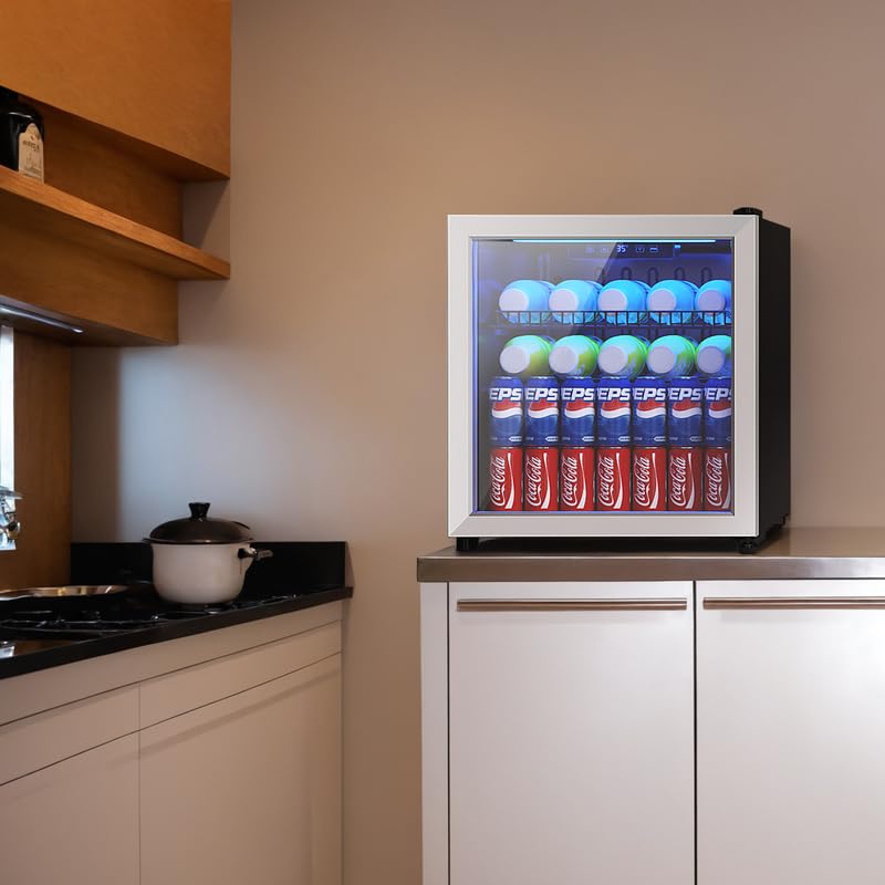 1.75 Cu.Ft Mini Beverage Fridge with Glass Door - Adjustable Shelves & Digital Temperature Display - Holds 16 Bottles or 68 Cans - Perfect for Wine, Beer & Drink Storage in Home, Office or Bar