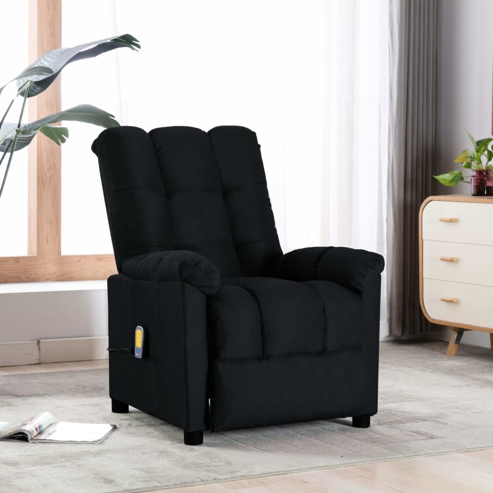 Festnight Power Recliner Chair with Massage & Soft Cushion - Black Fabric Ergonomic Reclining TV Chair for Office Workers - Perfect for Living Room Relaxation & Home Theater Comfort