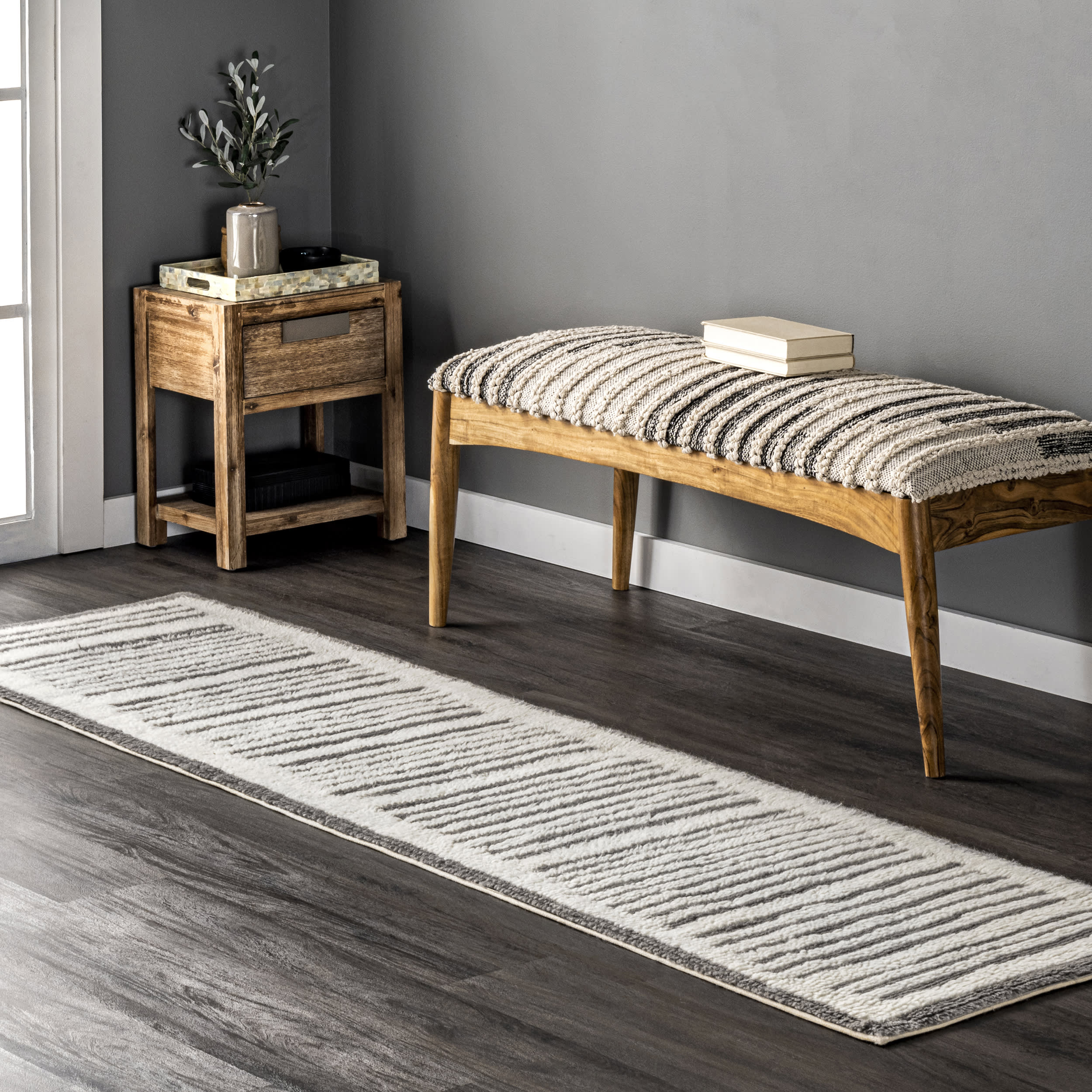 Addison Wool Pinstripe Washable Rug - Ivory | Soft & Durable Area Rug for Living Room, Bedroom, Dining Room | Easy to Clean & Stain Resistant