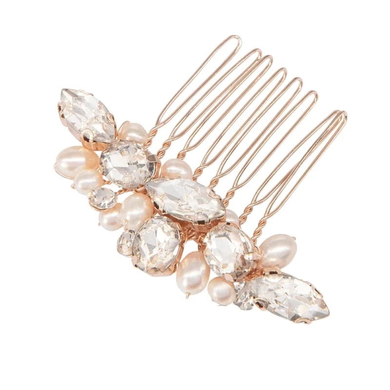Elegant Rose Gold Bridal Hair Comb with Swarovski Crystals & Pearls - Perfect for Weddings, Prom & Formal Events - A7784