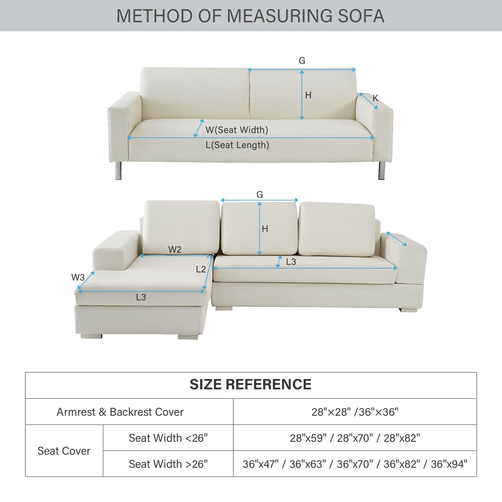 Deep Dream 3-Cushion Sectional Sofa Cover - Anti-Slip Pet-Friendly Recliner Loveseat Cover for L-Shaped Couches, 28x70 Inches, Light Gray (1 Piece) - Perfect for Living Room, Family Room & Pet-Friendly Homes