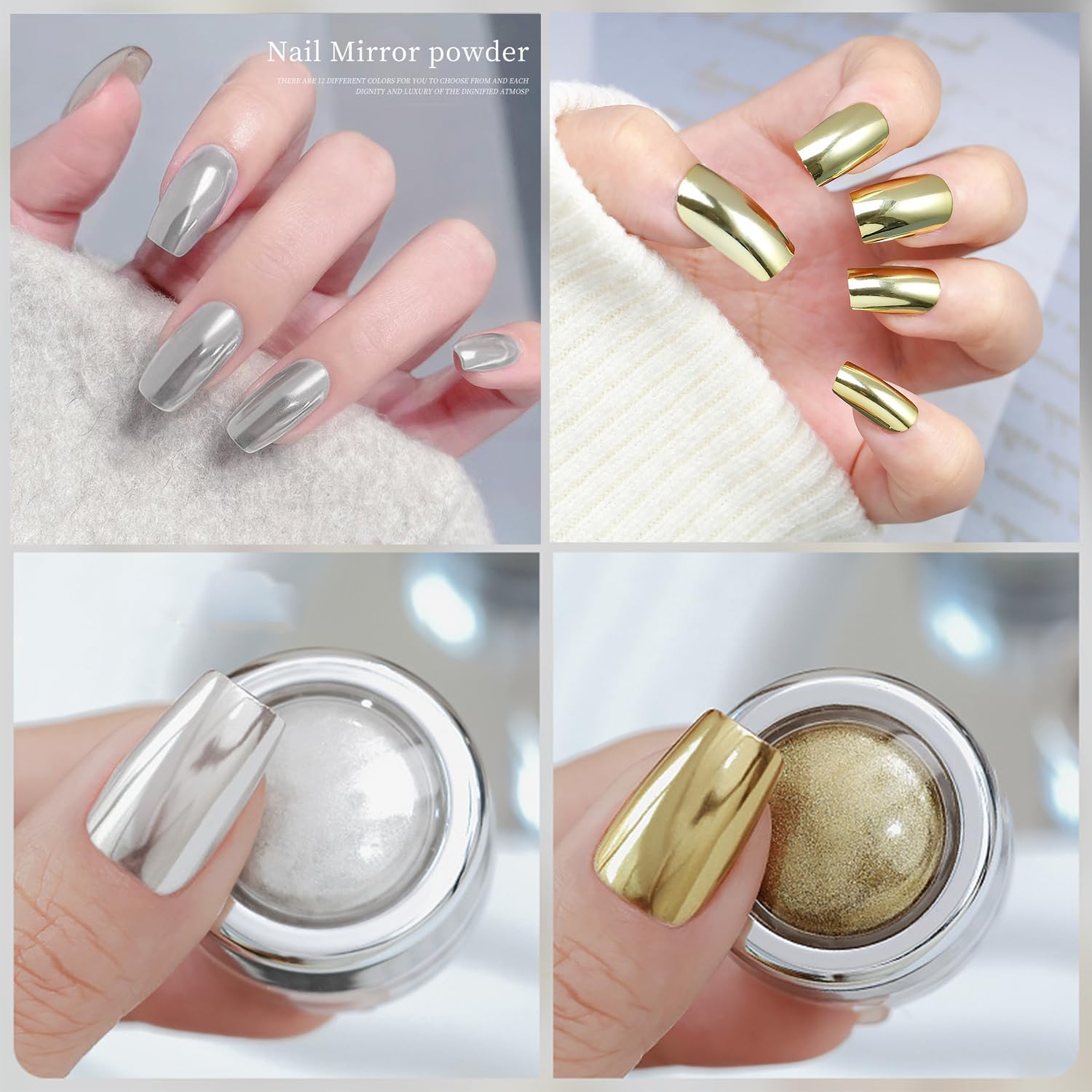 GZMAYUEN Chrome Nail Powder Set - 4 Colors (Gold, Silver, Champagne, Copper) Mirror Effect Metallic Nail Powder for Women & Girls | Perfect for Nail Art, DIY Manicures, and Gift Giving