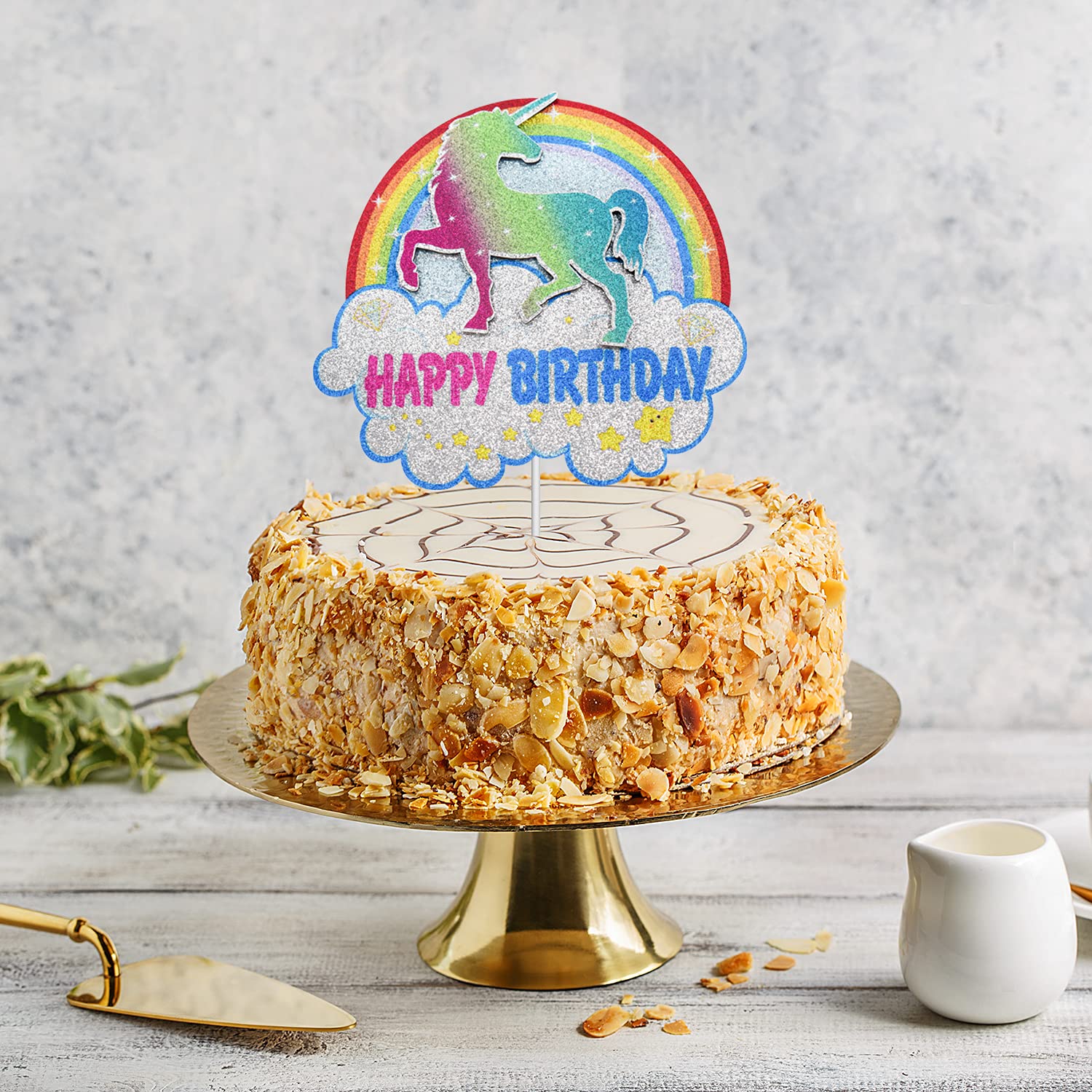 Rainbow Unicorn Happy Birthday Cake Topper - Cartoon Unicorn Cake Decorations for Girls Birthday Party - Perfect for Unicorn Themed Cakes, Cupcakes, and Desserts