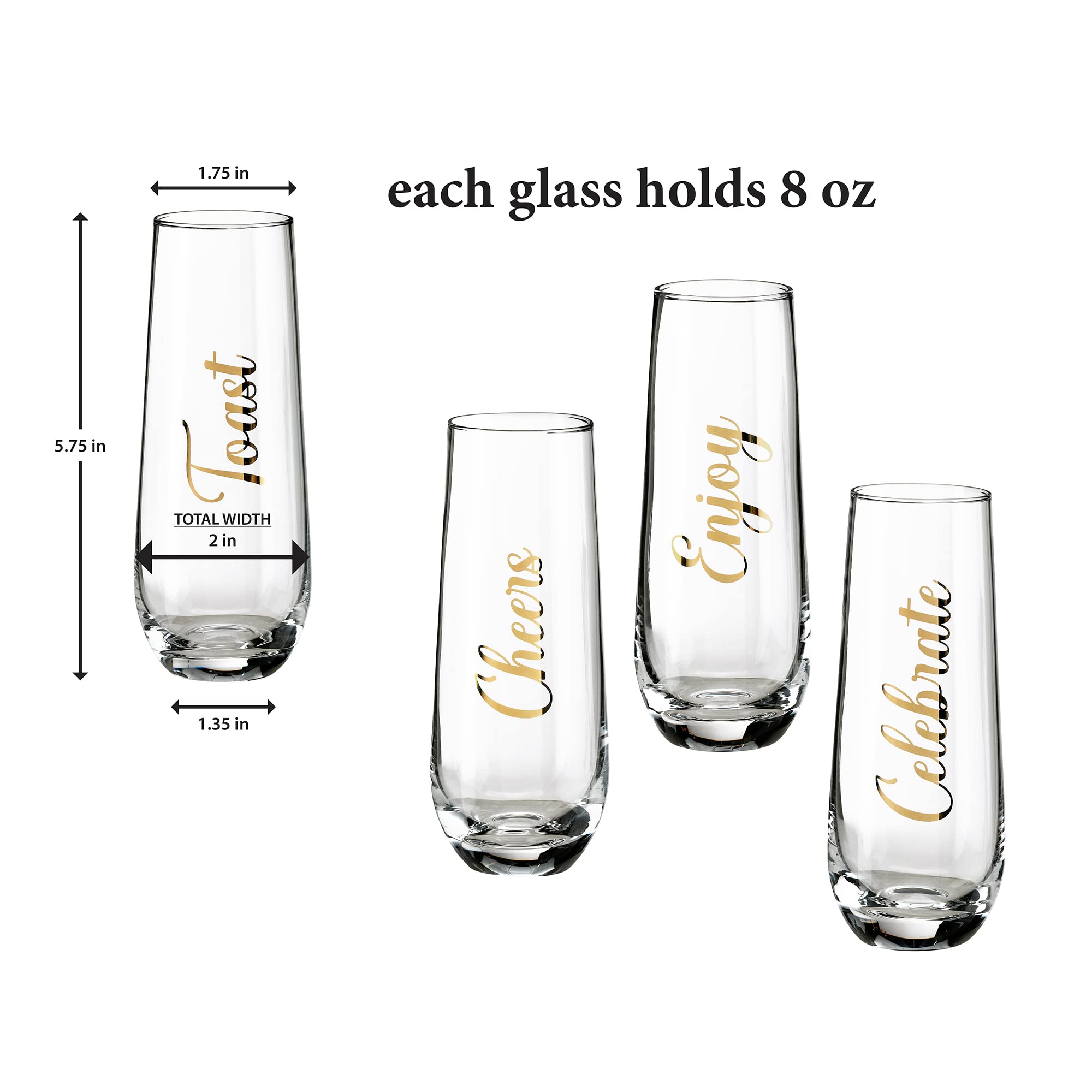 Lillian Rose Set of 4 Stemless Champagne Glasses with Inspirational Quotes - Perfect for Weddings, Bridal Showers & Romantic Celebrations