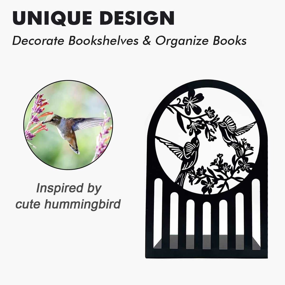 Decorative Bookends for Heavy Books - Non-Skid Shelf Holder for Office & Home