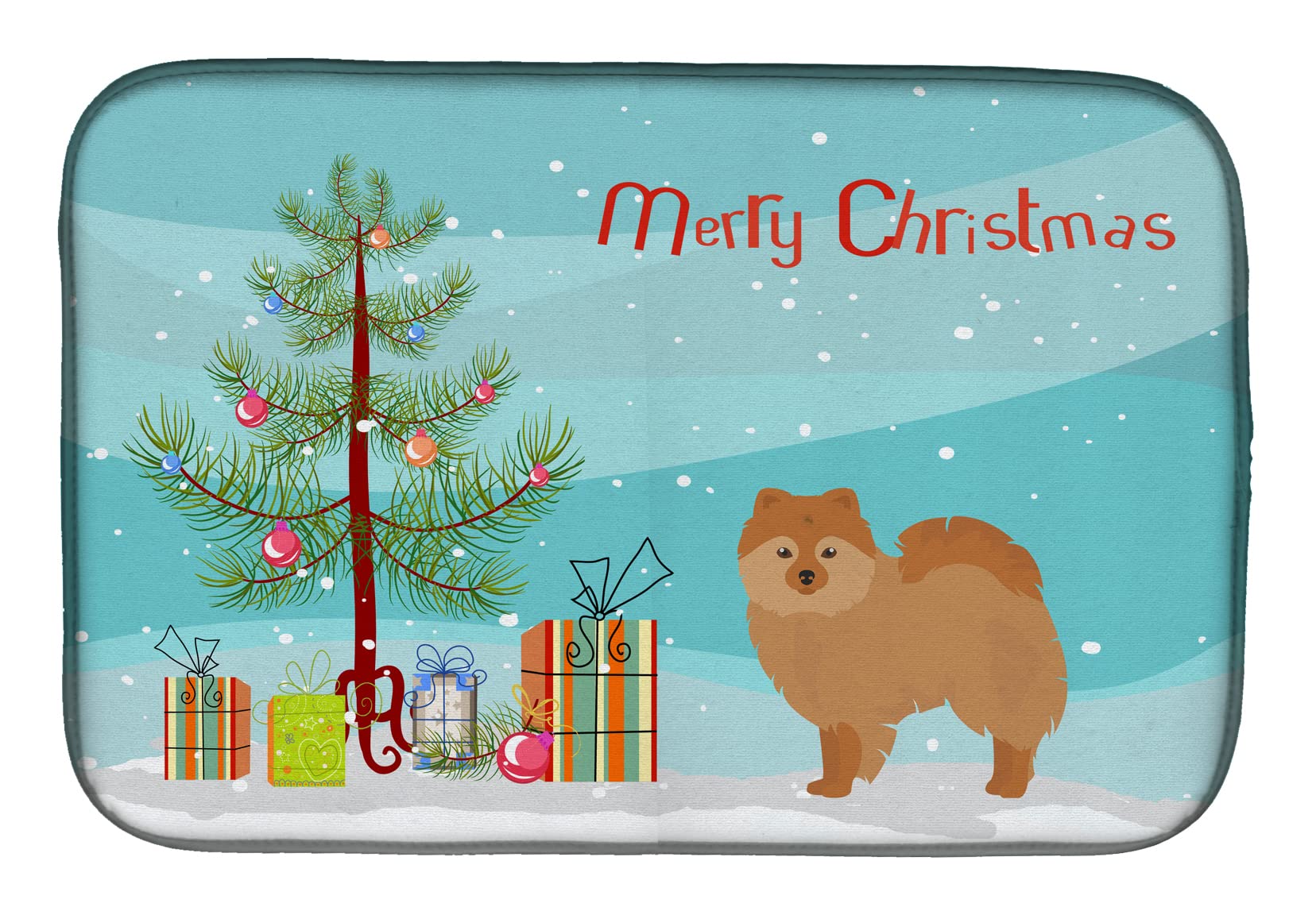 German Spitz Christmas Dish Drying Mat - Absorbent Kitchen Counter Pad for Holiday Decor & Dishes