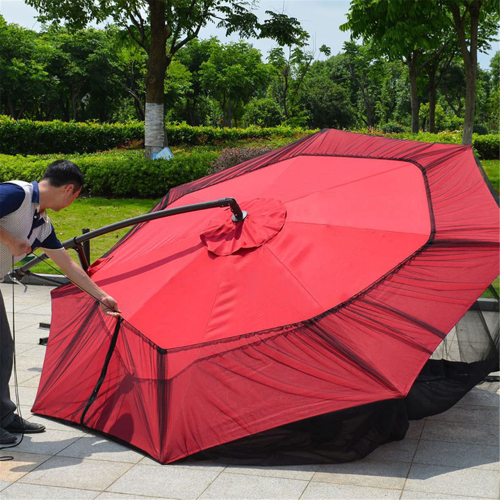Outdoor Mosquito Net Canopy with Zipper & Drawstring - Waterproof Umbrella & Patio Table Cover for Backyard, Garden, and Camping Protection