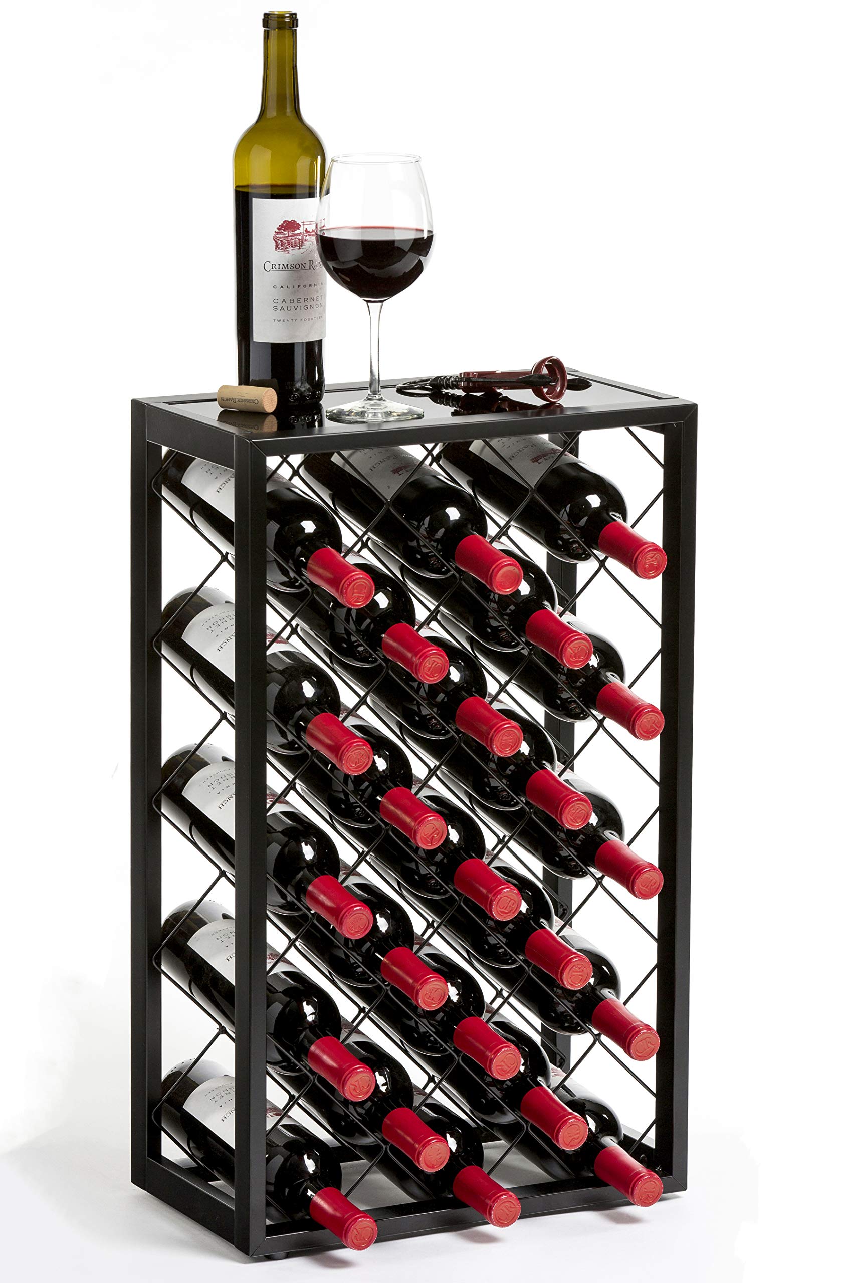 Premium Black Wine Rack with Glass Top Shelf - Holds 23 Bottles - Freestanding Storage for Home, Kitchen, Bar & Restaurant - Perfect for Wine Cellar, Dining Room & Entertaining Spaces