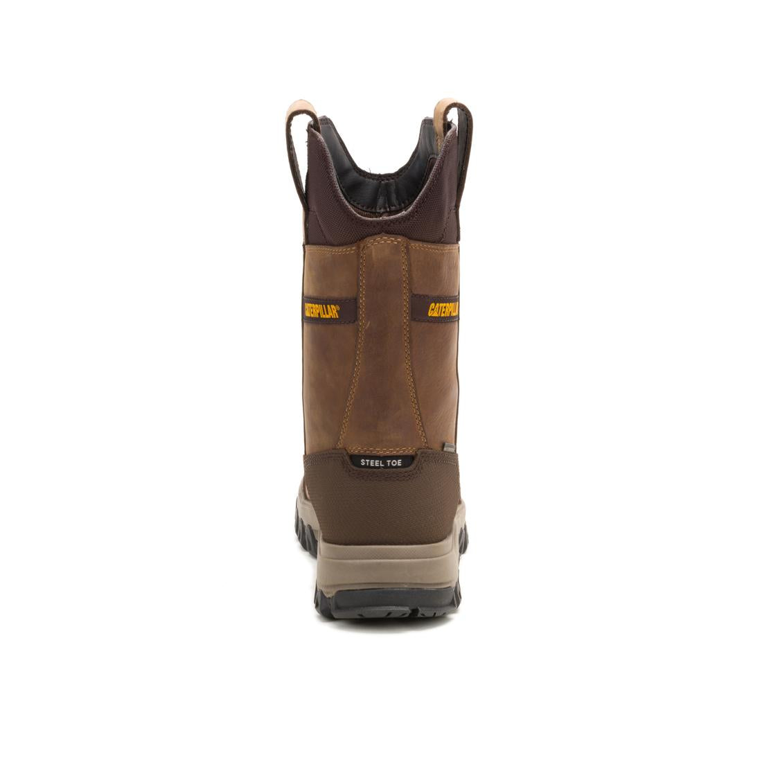Threshold Rebound Pull-On Waterproof Steel Toe Work Boots for Men - Bison Leather - Slip Resistant & Comfortable for Construction, Warehouse & Outdoor Jobs