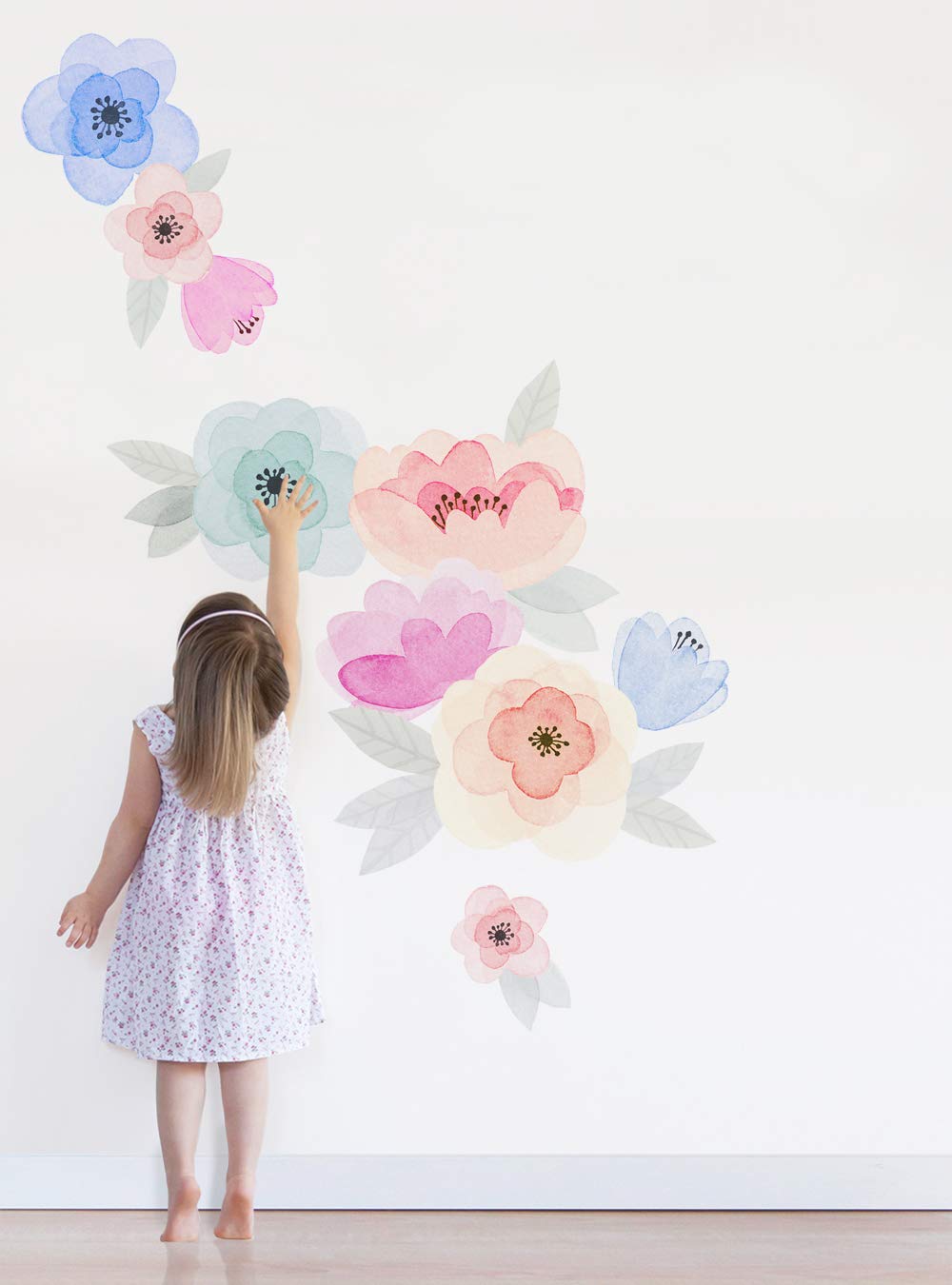 Pastel Flower Vinyl Wall Stickers for Kids - Removable Watercolor Decals for Nursery, Bedroom & Playroom Decor