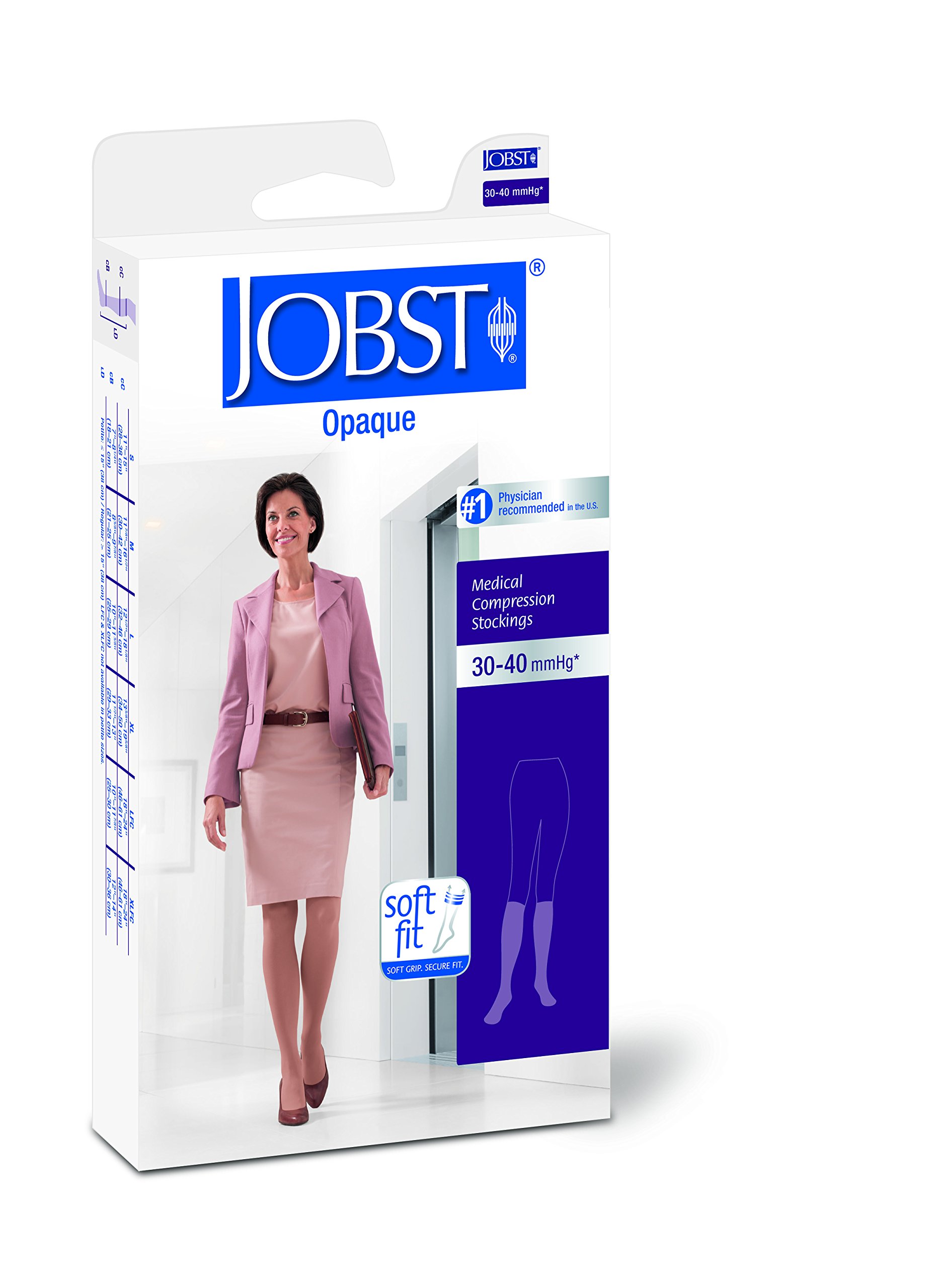 JOBST Opaque Knee High Compression Stockings 30-40 mmHg with SoftFit Technology Band, Open Toe, Medium, Natural - Perfect for Varicose Vein Relief & Post-Surgery Recovery