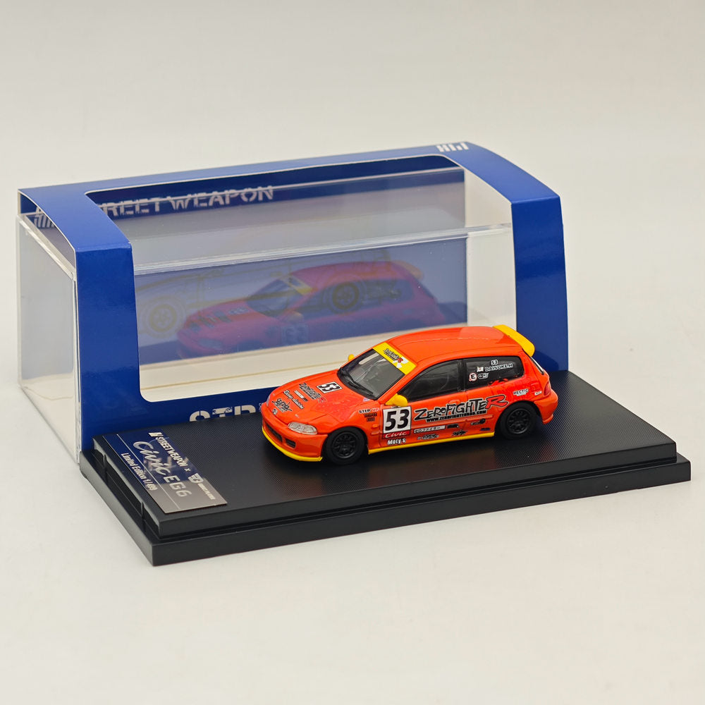 1:64 Scale Honda Civic Spoon EG6 ZeroFighter #53 Red Diecast Model Car - Collectible Toy for Racing Enthusiasts - Perfect for Display, Gifts, and Racing Scenes