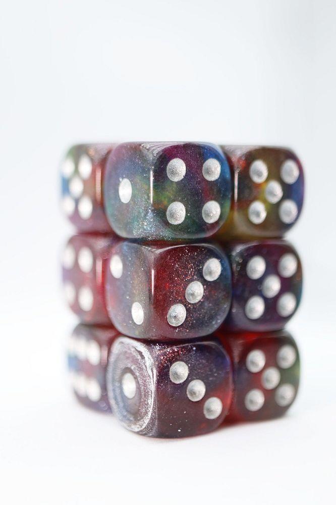 12-Piece D6 Dice Set with Nebula Glitter Finish - Perfect for Tabletop RPGs, Board Games, and Collectors