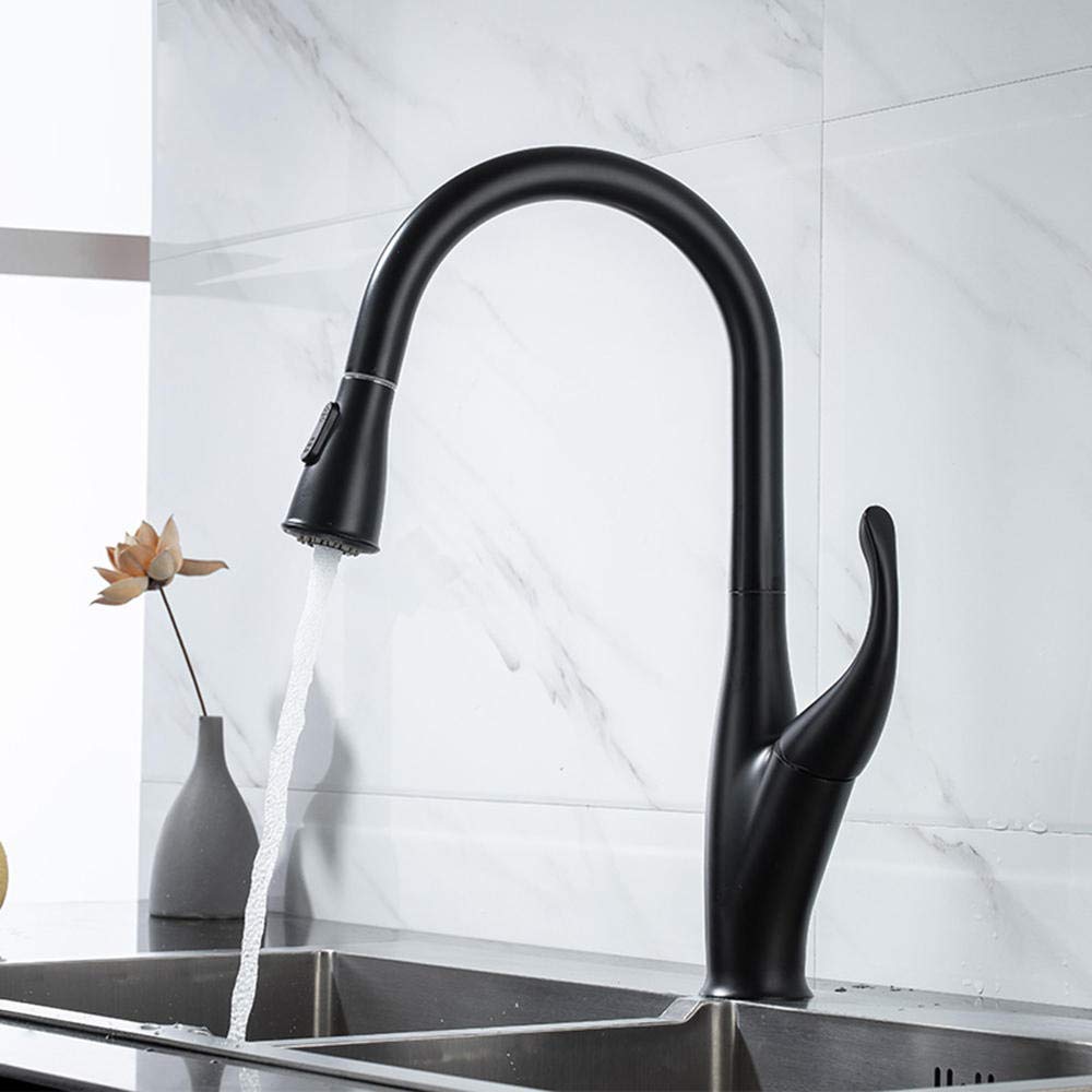 Black Copper Pull Down Sprayer Kitchen Faucet with 2-Mode Outlet, Hot & Cold Water, Telescopic Design for Modern Sink - Perfect for Home Cooking and Dishwashing