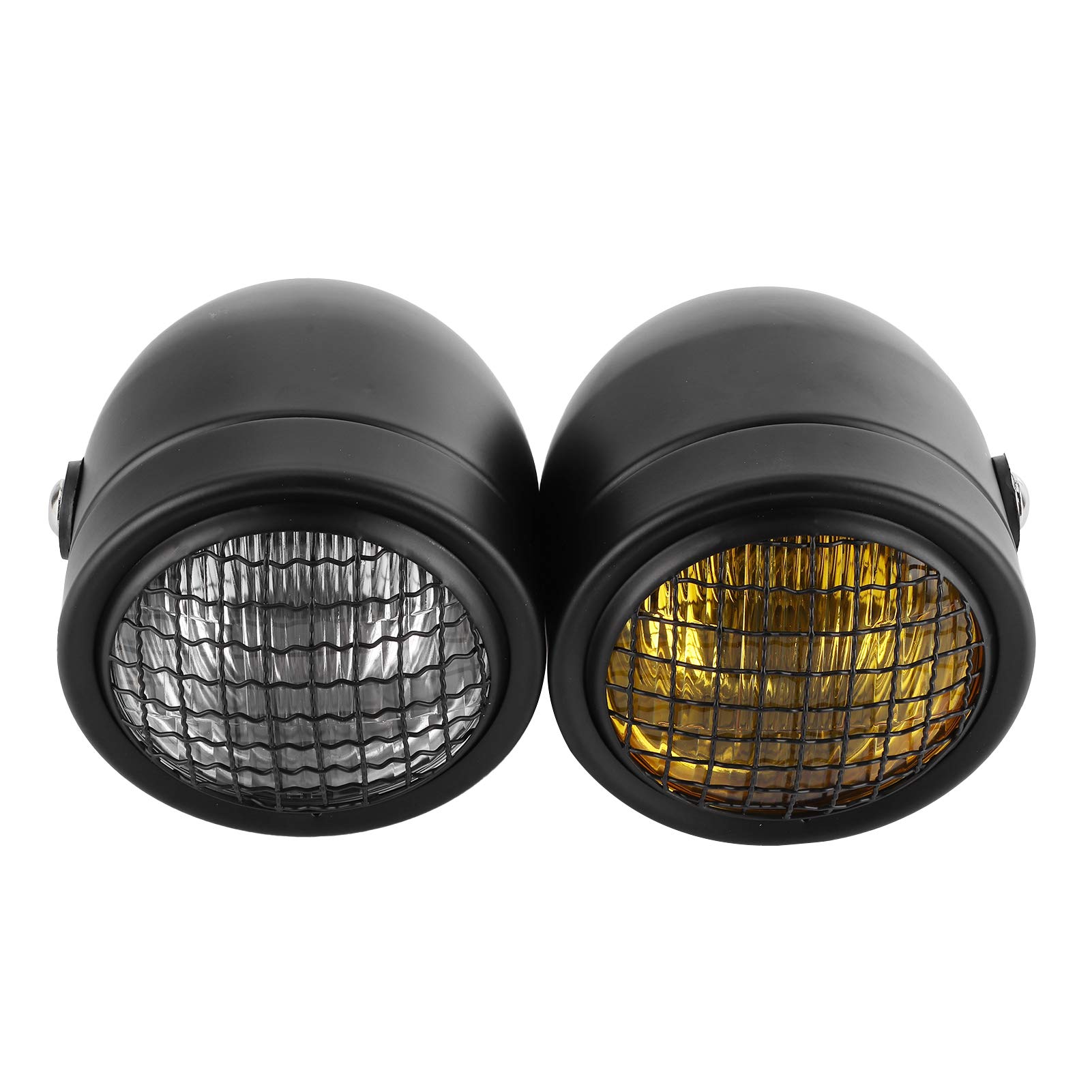 8.2in Retro Motorcycle Headlight - Dual Lamps, Yellow/White Light for Night Riding