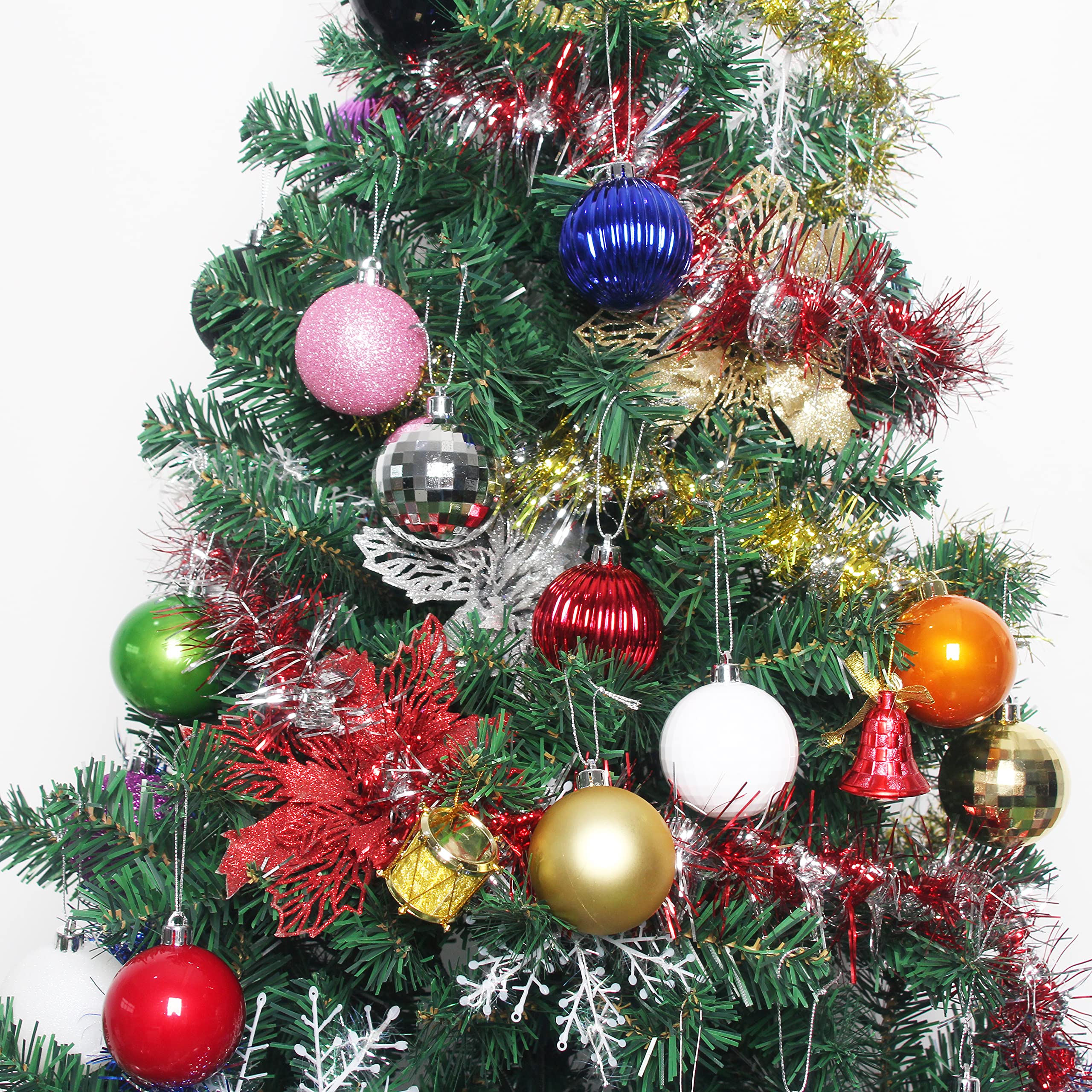 25 Christmas Ball Ornaments Set - 2.36 Inch (60mm) Golden Hanging Balls for Tree Decorations, Holiday Party & Home Decor - 5 Unique Styles - Perfect for Christmas Tree Decorating, Gift Wrapping & Festive Celebrations