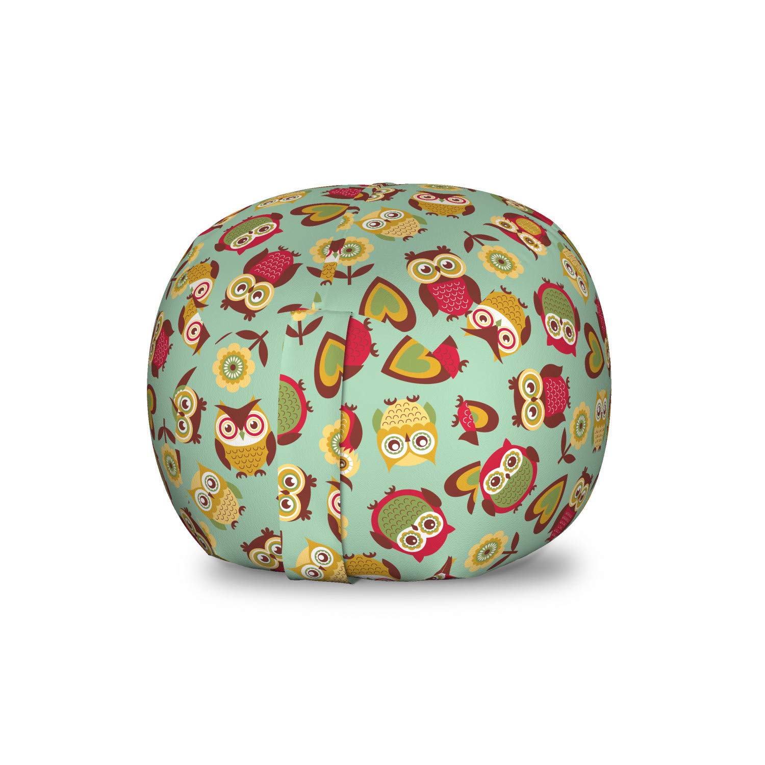 Ambesonne Owls Storage Toy Bag Chair - Cheerful Ornate Bird Design, Vintage Pattern Stuffed Animal Organizer, Washable Small Multicolor Bag for Kids' Room, Nursery, or Playroom Storage Solution