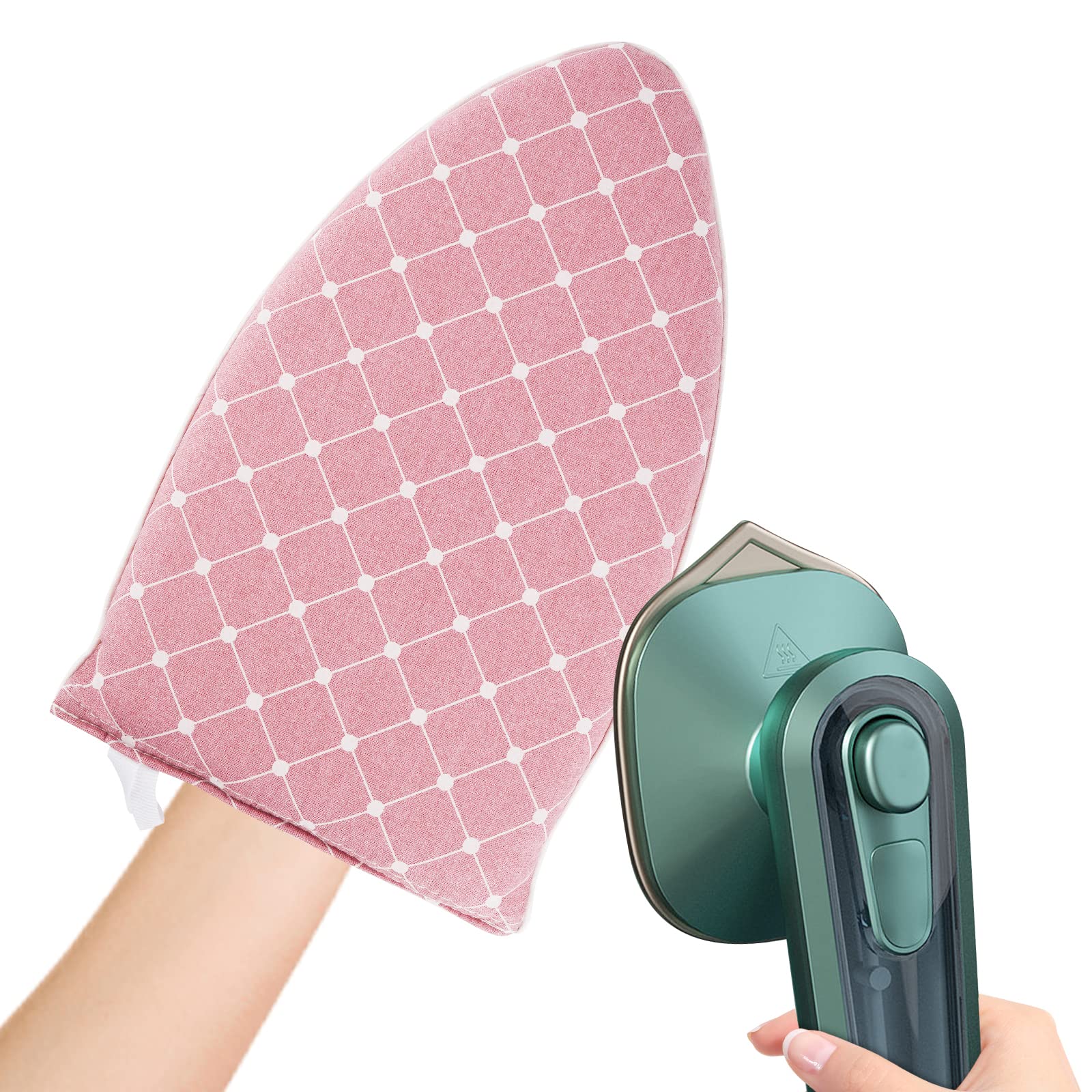 Heat Resistant Ironing Glove for Garment Steamers - Waterproof Mini Ironing Board with Finger Loop, Steam Iron Mitt for Clothes & Fabric Care (Pink) - Perfect for Travel, Home Use & Quick Wrinkle Removal