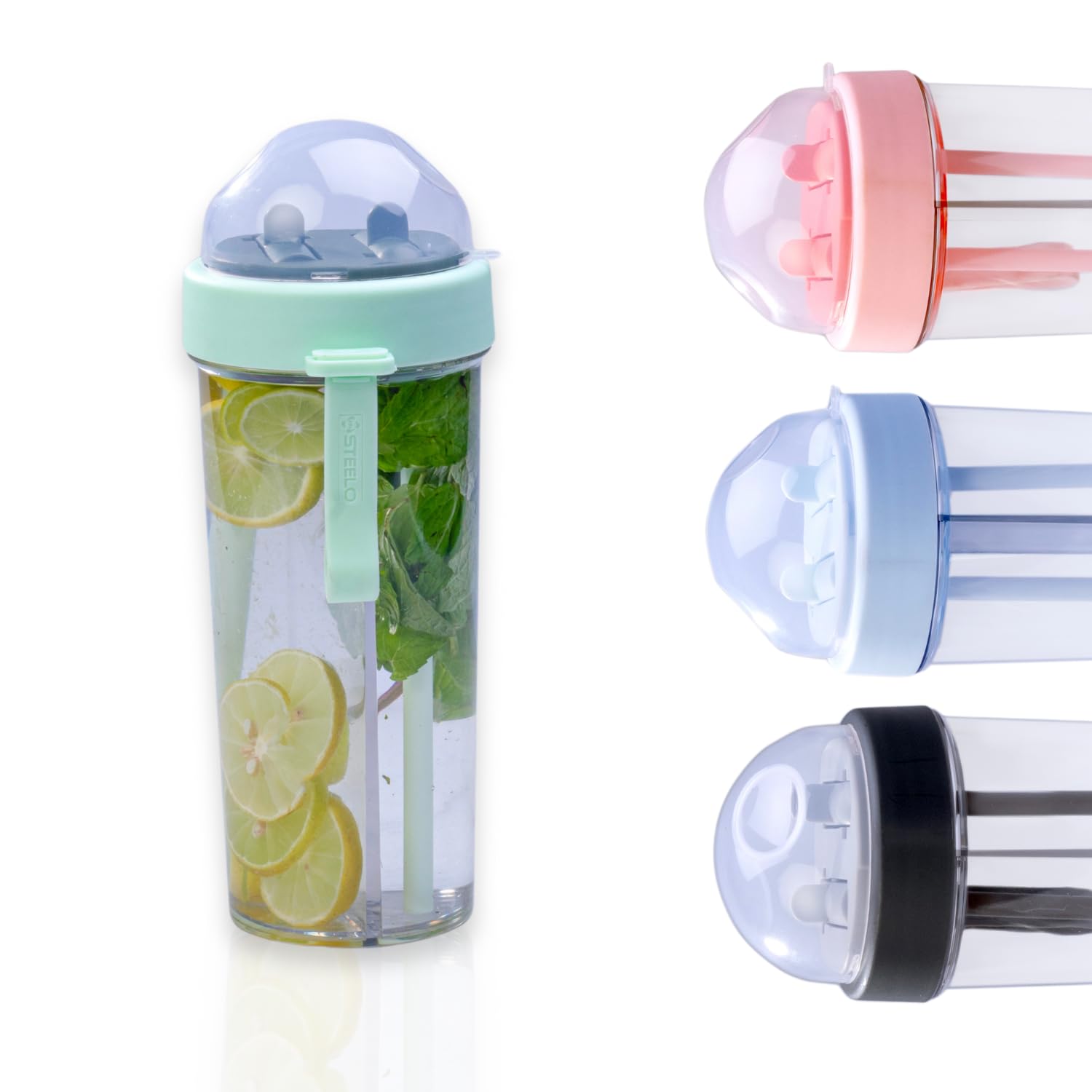 SCL Steelo Sipmate 2-in-1 Dual Sipper Water Bottle 600ml - BPA-Free PET Plastic for Detox Juice, Tea & Sports Drinks - Perfect for Gym, Hiking, Office & Travel (Eco-Friendly Green)