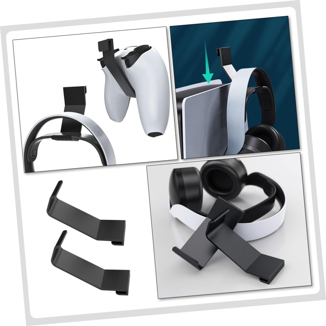 8-Piece Gaming Headset Wall Mount Organizer - Durable ABS Headphone Hanger Rack for Gamers & Home Office (Space-Saving Headset Storage Solution)