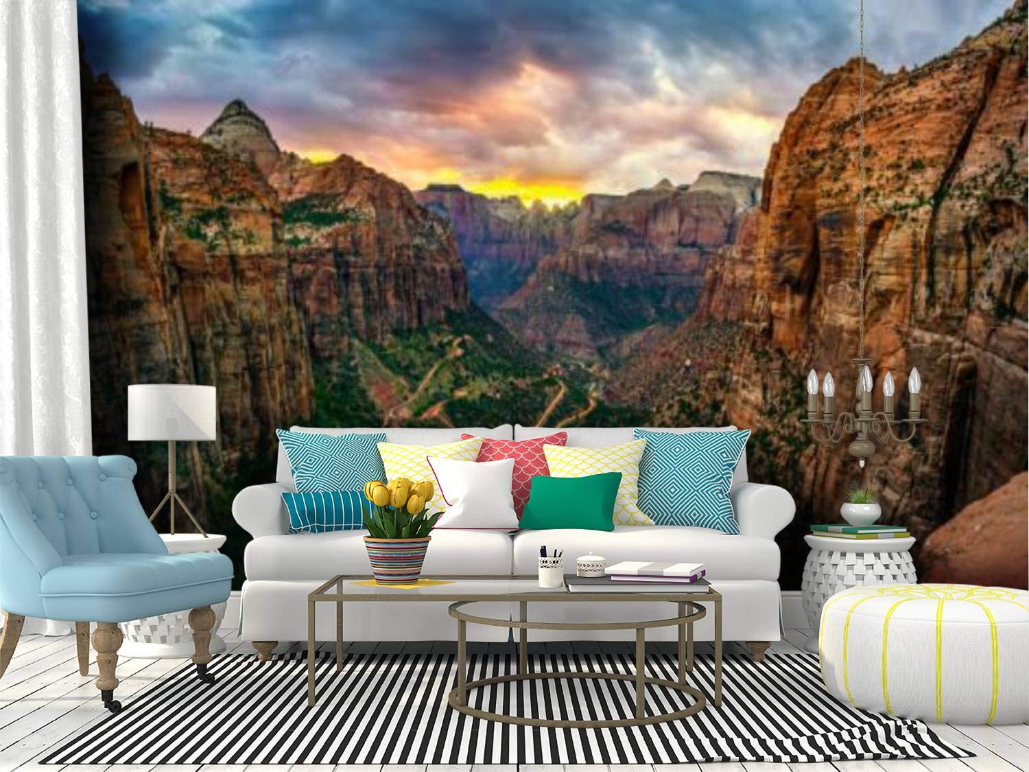 Zion National Park Panoramic Wall Mural - Peel & Stick Self-Adhesive Wallpaper | Large Removable Vinyl Wall Sticker for Home Decor | Perfect for Living Room, Bedroom & Office Accent Walls